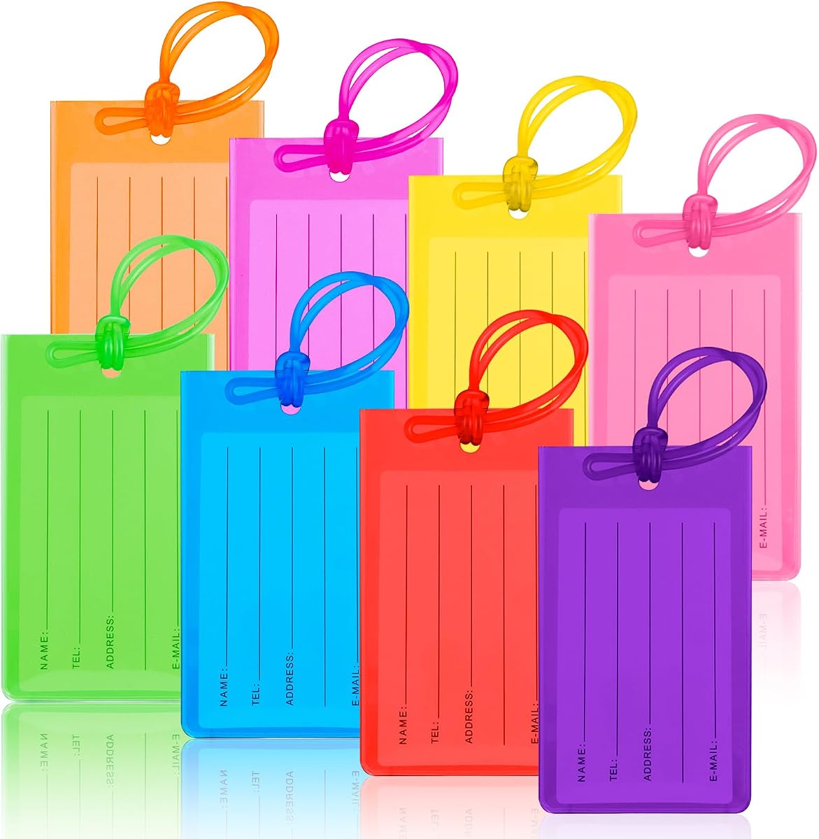 8 Pack Luggage Tags for Suitcases - Waterproof Suitcase Tags with ID Card, Personalised PVC Silicone Luggage Tags for Flying, Cruise, Travel Essentials