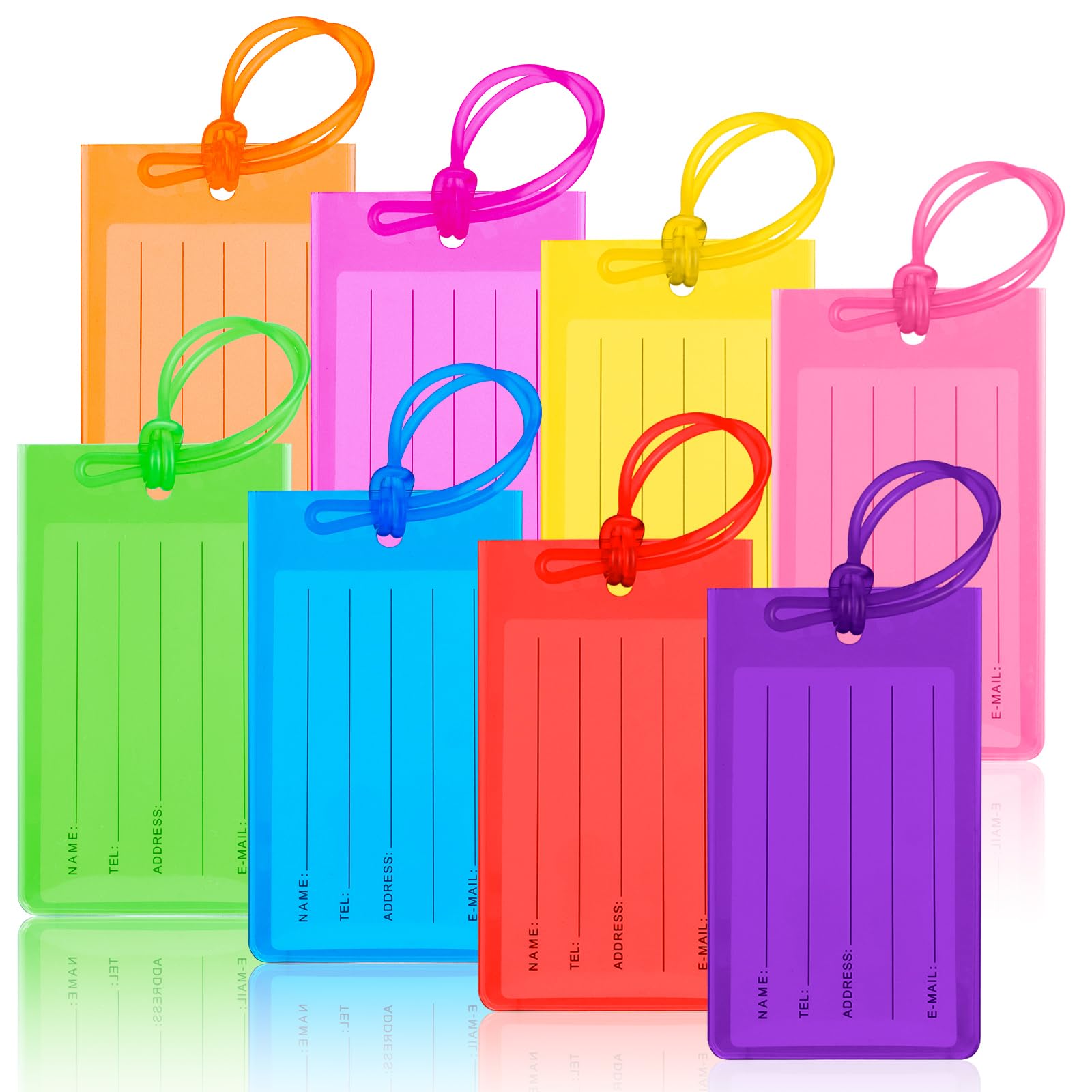 8 Pack Luggage Tags for Suitcases - Waterproof Suitcase Tags with ID Card, Personalised PVC Silicone Luggage Tags for Flying, Cruise, Travel