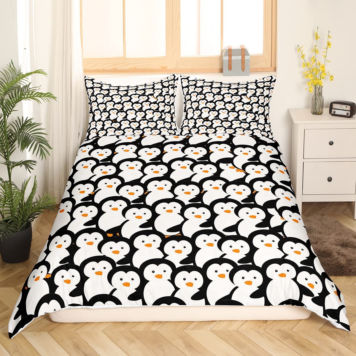 Loussiesd Home Missing Penguin Duvet Cover King Cartoon Penguin Bedding Children's Boys and Girls Cute Animal Cute Bedding Set Cute Fun Bedding Set โ image 1