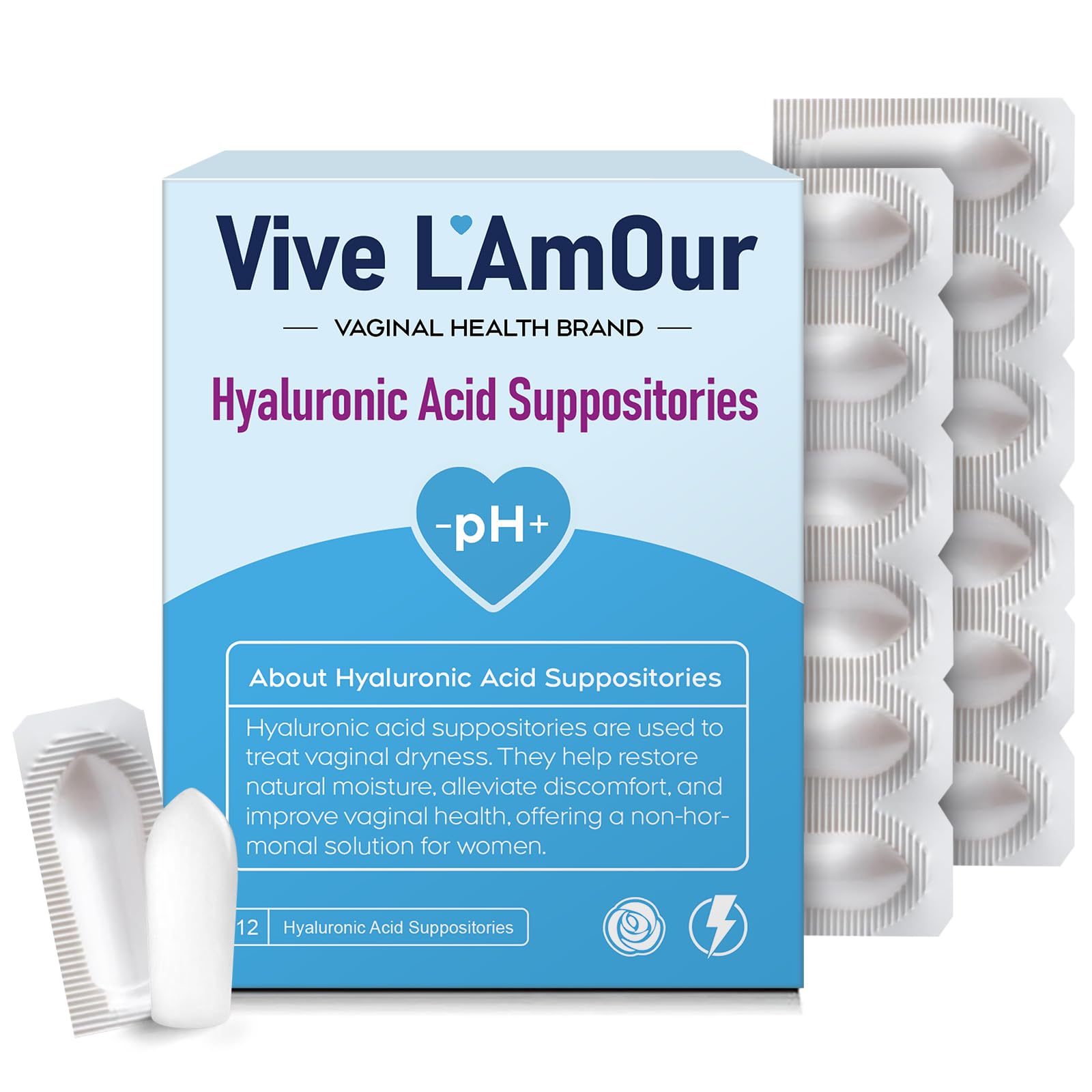 Photo 1 of Vive L'Amour 15mg Hyaluronic Acid Vaginal Suppositories, Vaginal Moisturizer, Continuous Hydration, Relieves Vaginal Dryness, Restores Natural Softness & Elasticity, Vaginal Health (12 Inserts)
