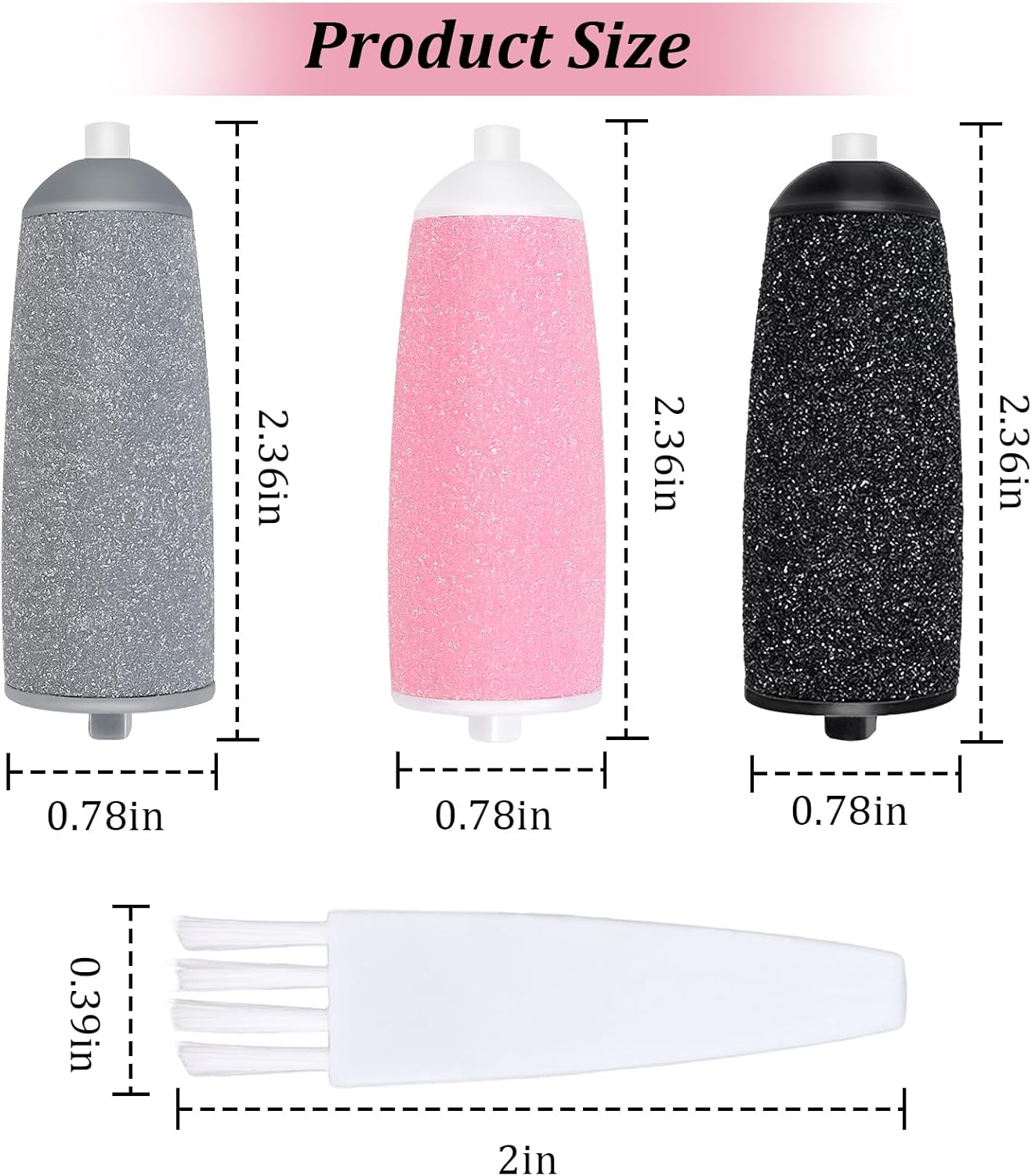 13 Pcs Replacement Roller Heads for Flawless Pedi, Suit for Finishing Touches Flawless Pedi Electric Foot File, 6 Pcs Black Coarse＆3 Pcs Gray Fine＆3 Pcs Pink Fine,1 Pc Cleaning Brush - Image 5