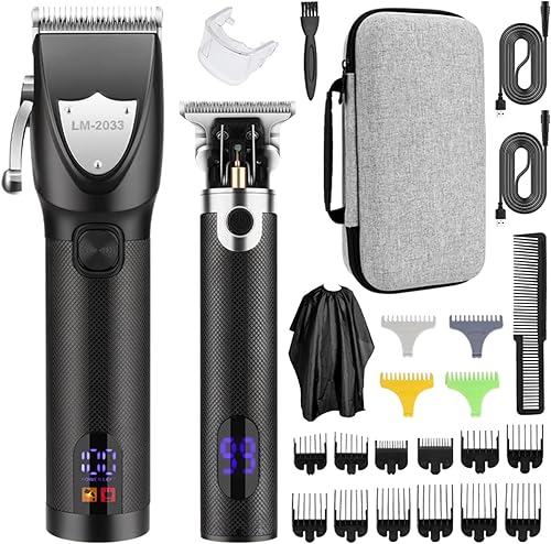 Cortadora de pelo para hombre, kit de máquina de corte de pelo inalámbrico para peluquería, juego de aseo LED, pantalla digital incorporada, celda