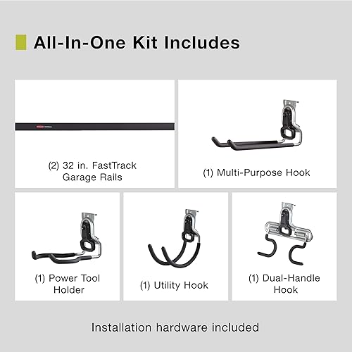 Miniatura 2 de Rubbermaid - Kit FastTrack de almacenamiento para colgar herramientas, organización de garaje, soporte de pared para herramientas de jardín y césped