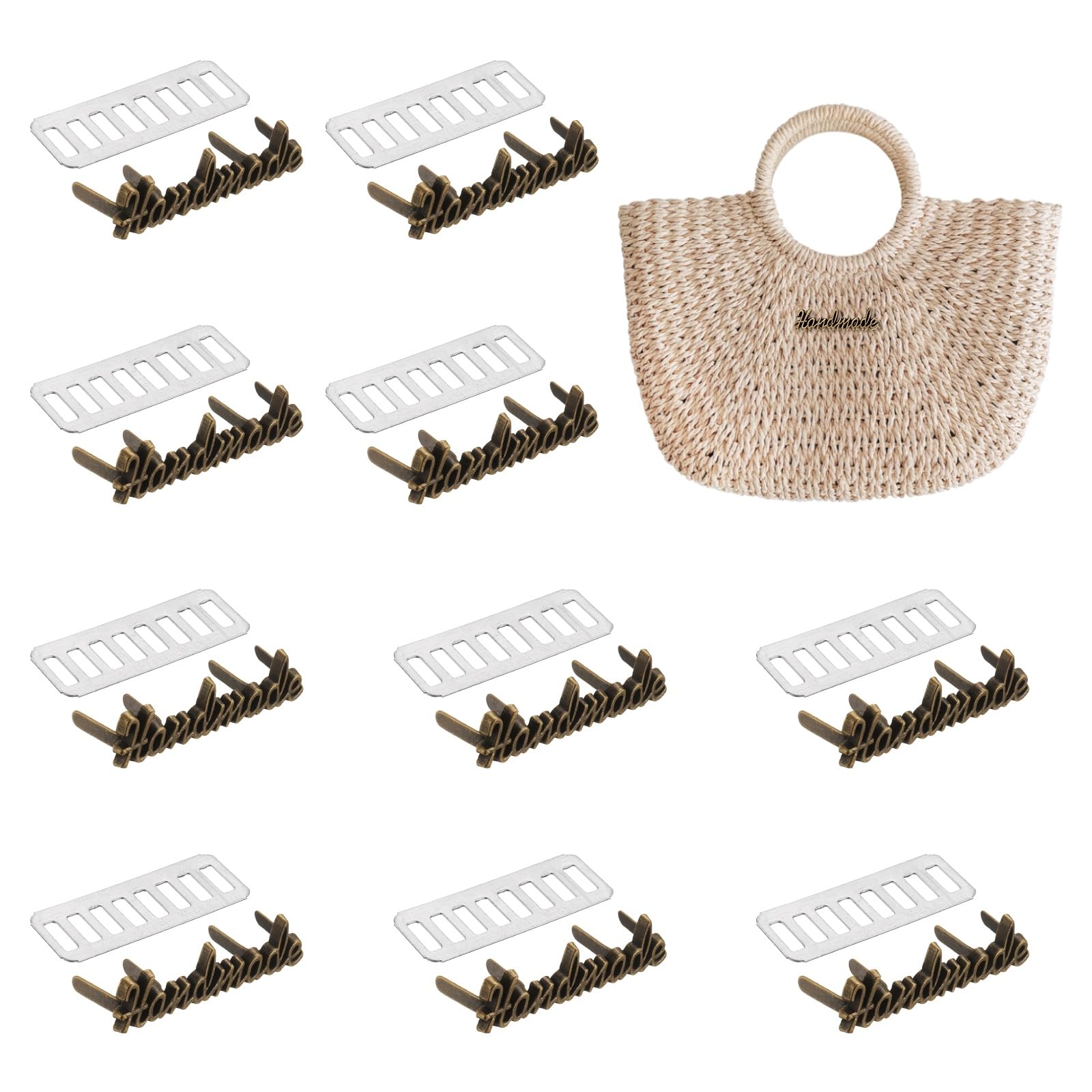 sourcing map 10PCS Handmade Metal Labels, Rectangle Crochet Tags Signs with Shim, Alloy Sewing Labels for DIY Crafts, Sewing Items, Purses, Bags, Shoes Accessories, Bronze