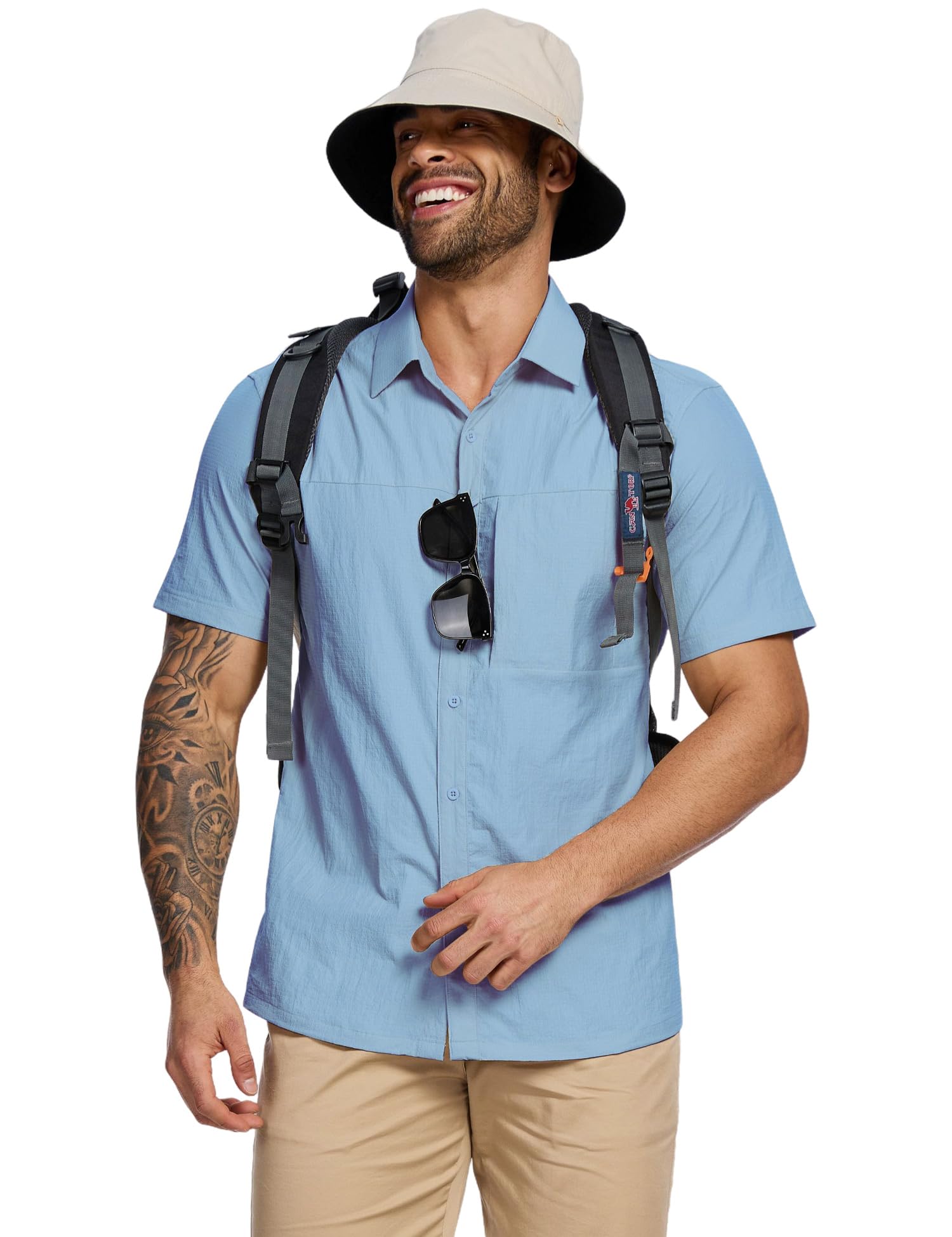 Camisa de manga corta para hombre, de secado rápido, informal, informal, transpirable, para senderismo, pesca, safari, viajes, golf