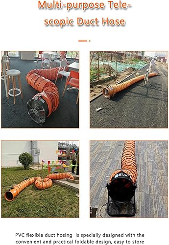 Miniatura 7 de Manguera flexible de PVC de 16 pies, manguera de conducto de 10 pulgadas con cuerda ajustable para soplador de utilidad, ventilador de escape,