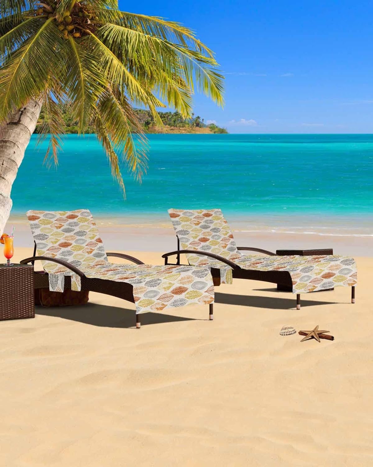 Leaves Watercolor Beach Pool Patio Lounge Chaise Chair Cover Towel With Pockets,Absorbent & Quick Dry Microfiber Towel Cover Bag Summer Accessories for Sunbathing Orange Yellow Grey Fall Leaf