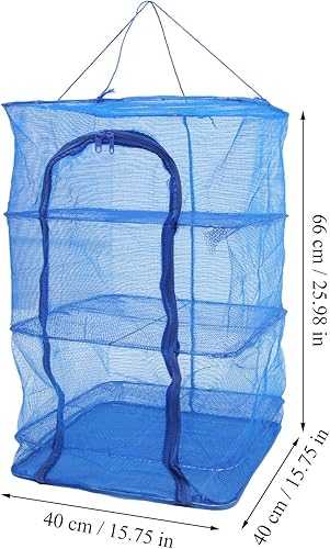 Miniatura 3 de Jaula de pescado plegable con cremallera Bolsas de malla Estante de secado plegable Estante de secado de ropa al aire libre Red colgante plegable