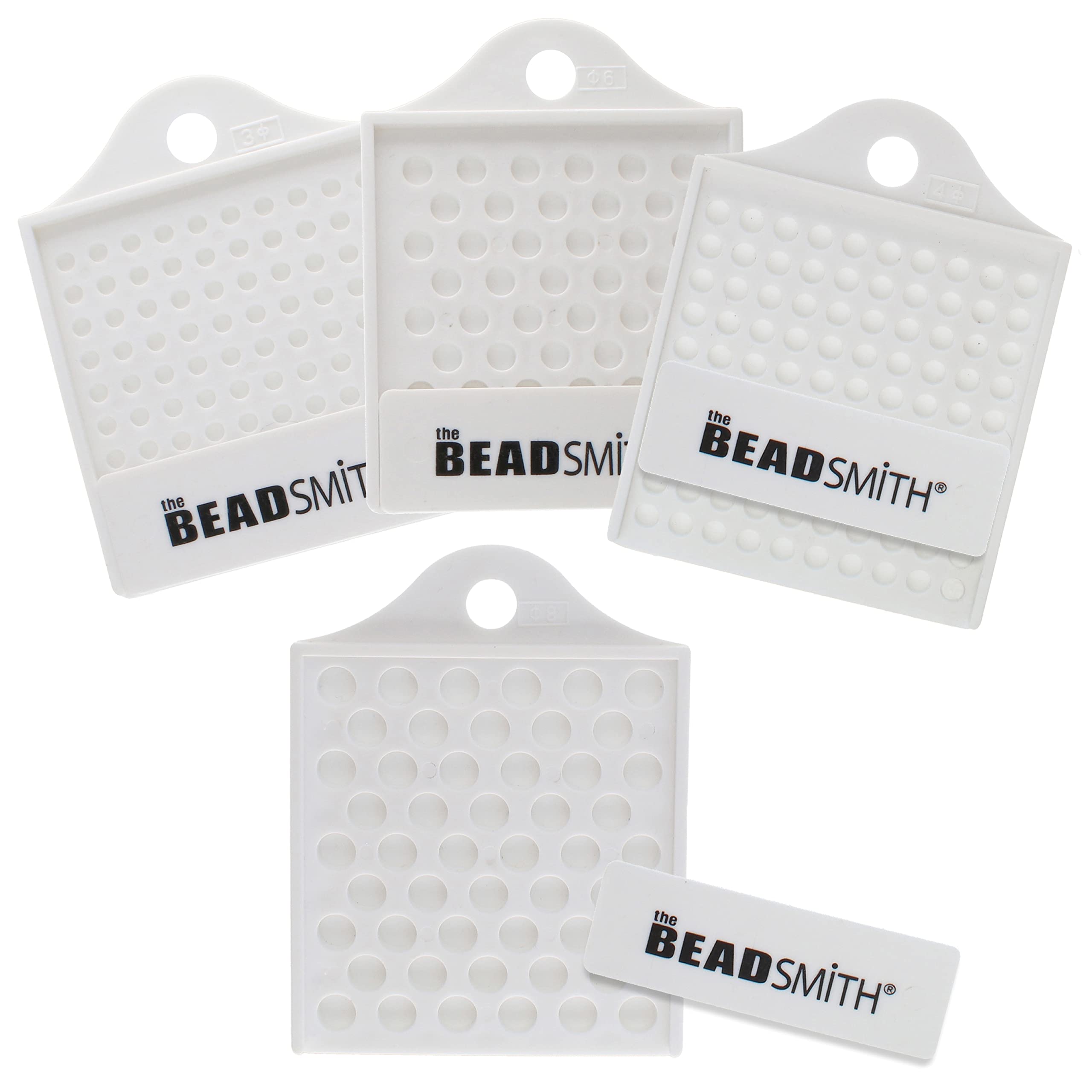 The Beadsmith Bead Counter Set – 4 Trays in Assorted Sizes, 3-8mm – Adjustable Slider for Set Quantities – Use to Count, Sort and Organize Beads and Pills