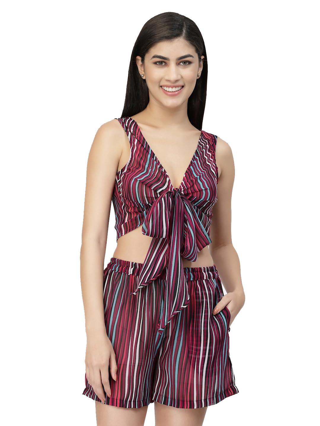 EROTISSCH Purple Striped Relaxed-Fit Swim Set for Women Teen