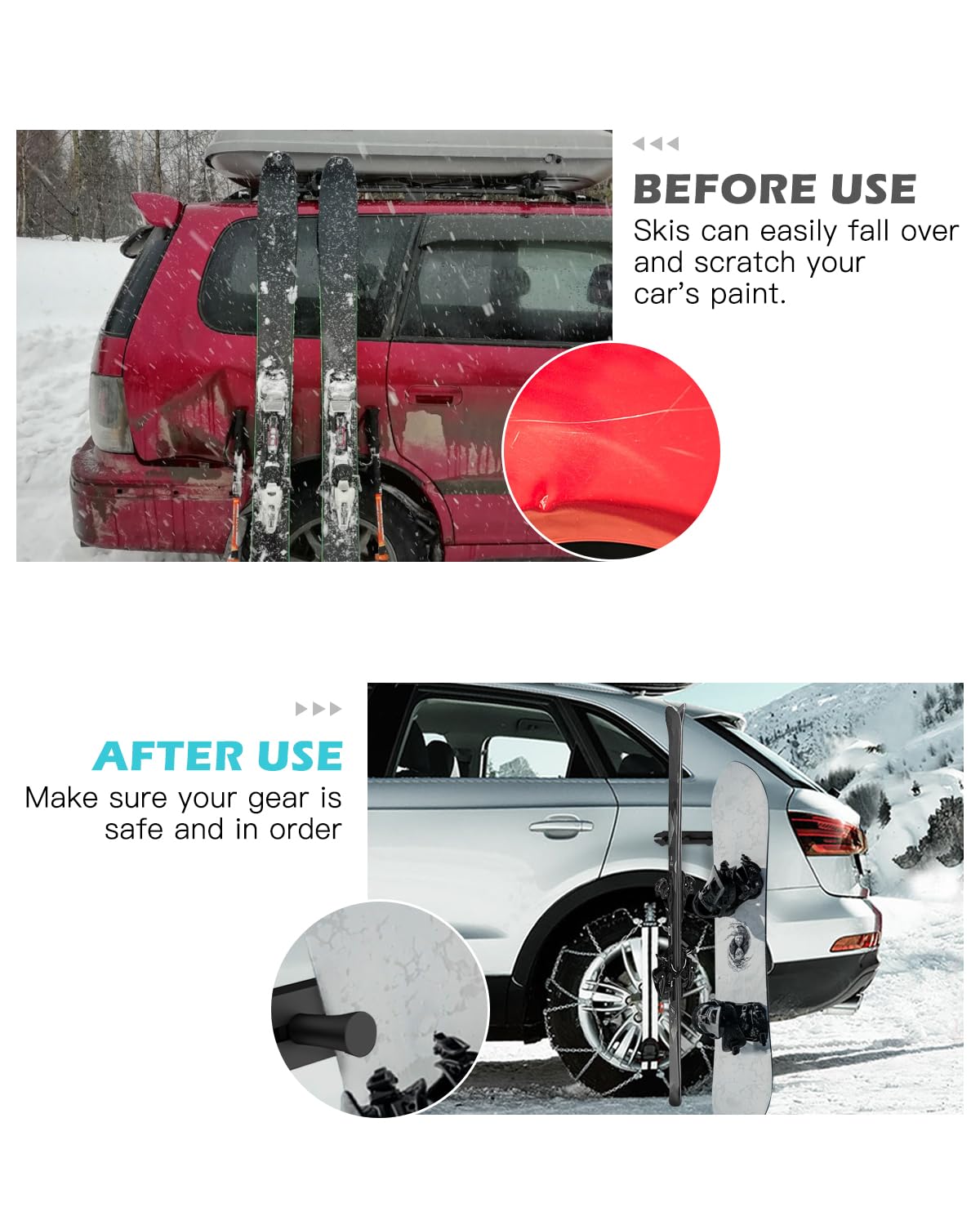 Magnetic Snowboard Rack for Car – Ski bindings; Storage Racks for Snowboards – Holder to Prevent Ski and Snowboard from Tipping Over – Protects Vehicle from Scratches (Integrated Adjustable Rack)