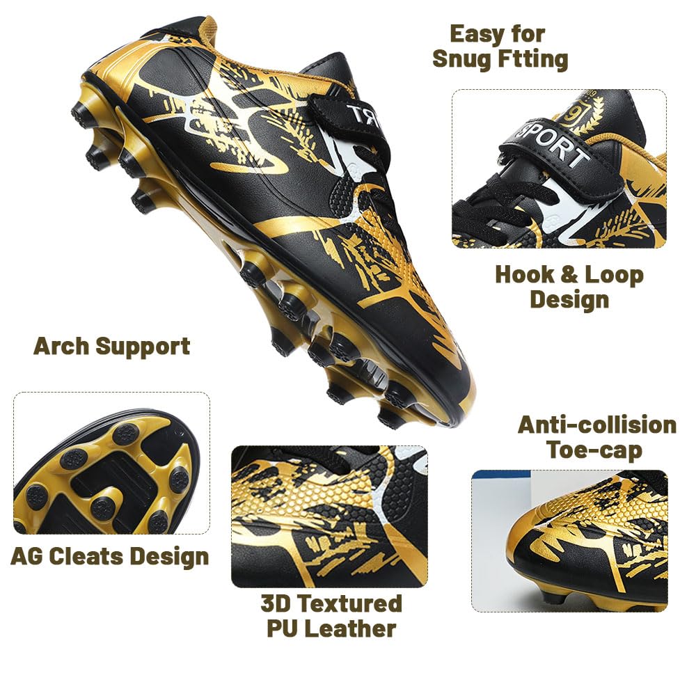 HESBITEUL Kids Firm Ground Soccer Cleats Boys Girls Athletic Outdoor Football Shoes AG TF Turf Spikes