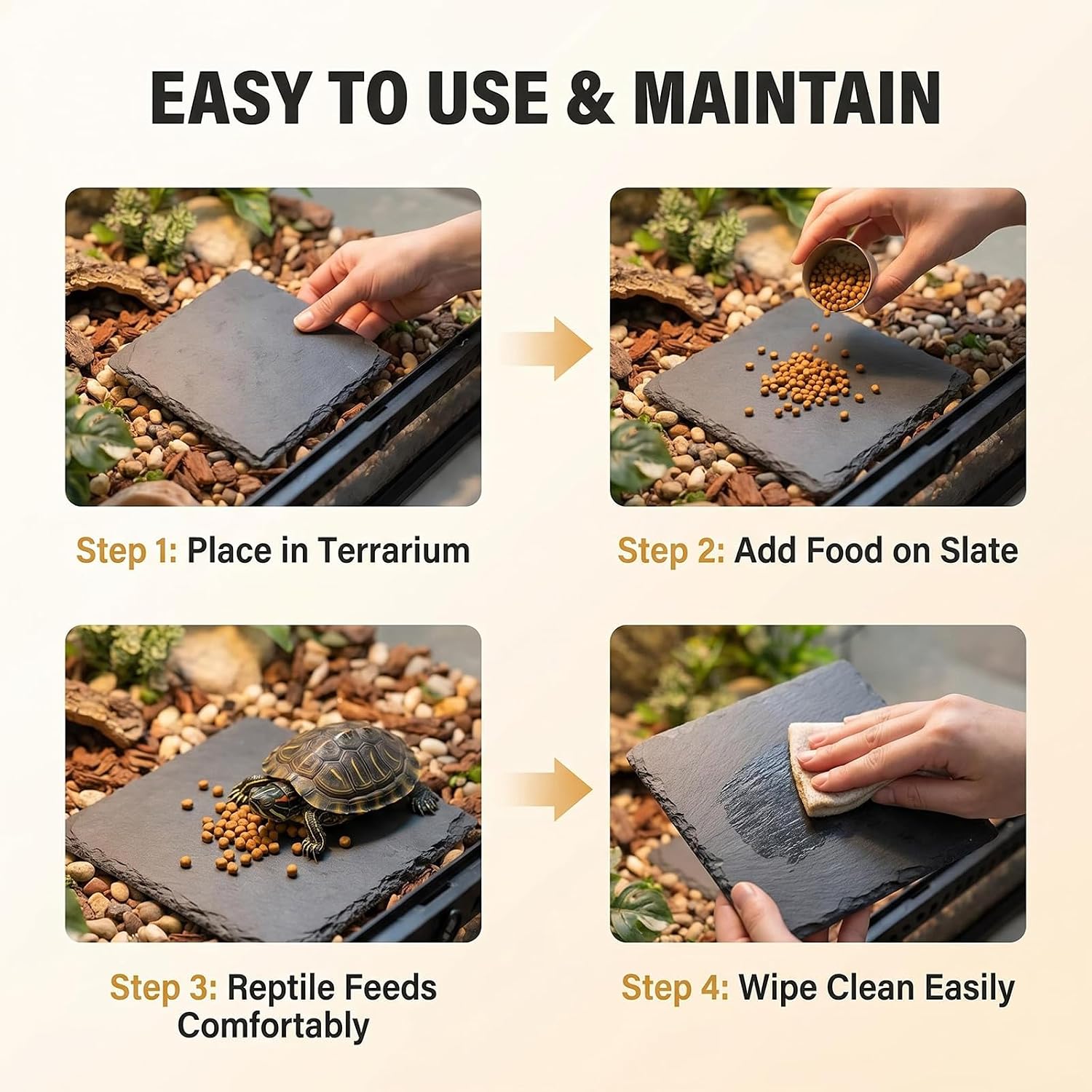 3.9 Inch Square Reptile Basking Platform Slate, Rock Feeding Slate Tile Habitat for Reptiles, Bearded Dragon Basking Resting Platform for Tortoise Lizard Gecko