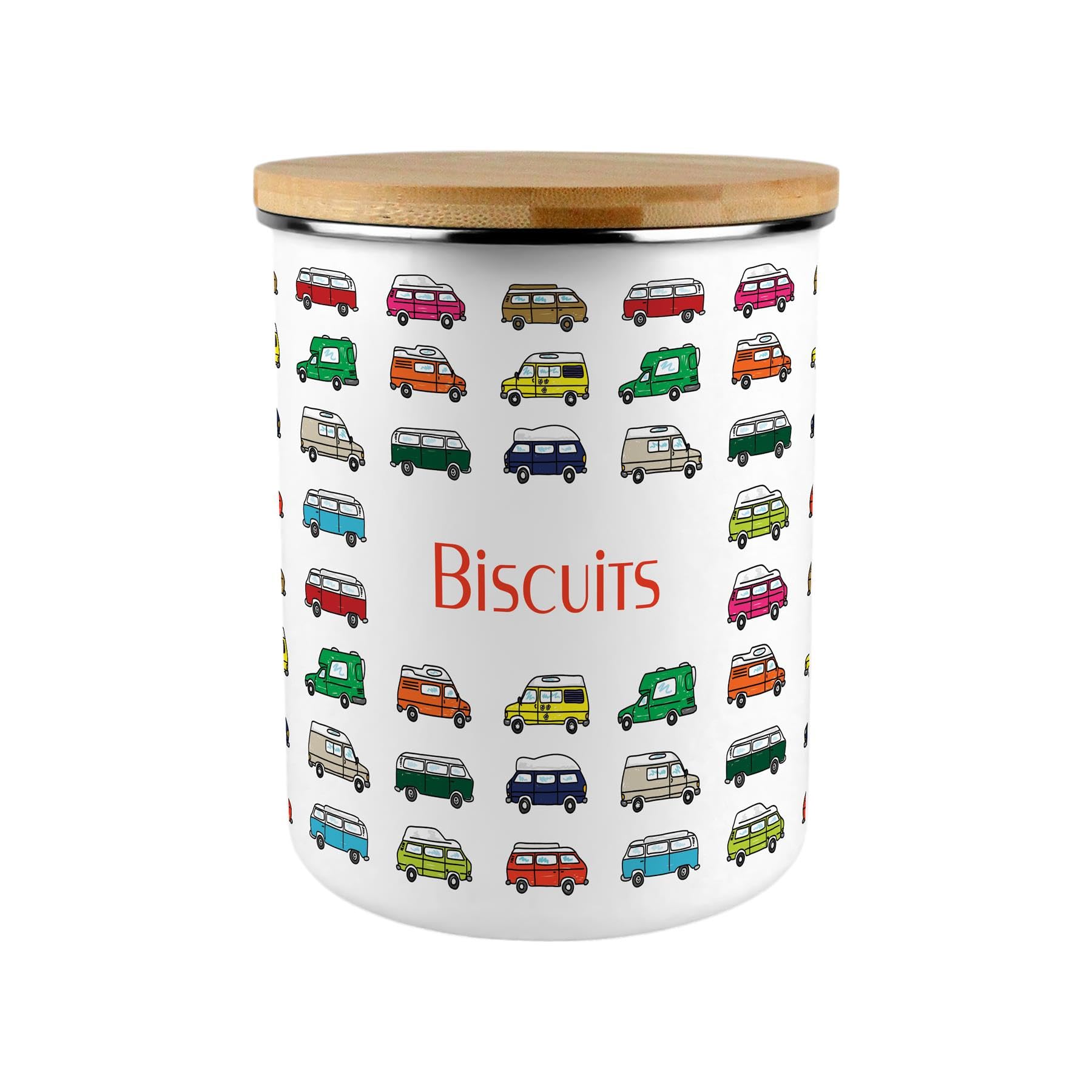 Campervan Print Biscuits Storage Canister - 2.7L Extra-Large Enamel Home & Kitchen Organisation Container