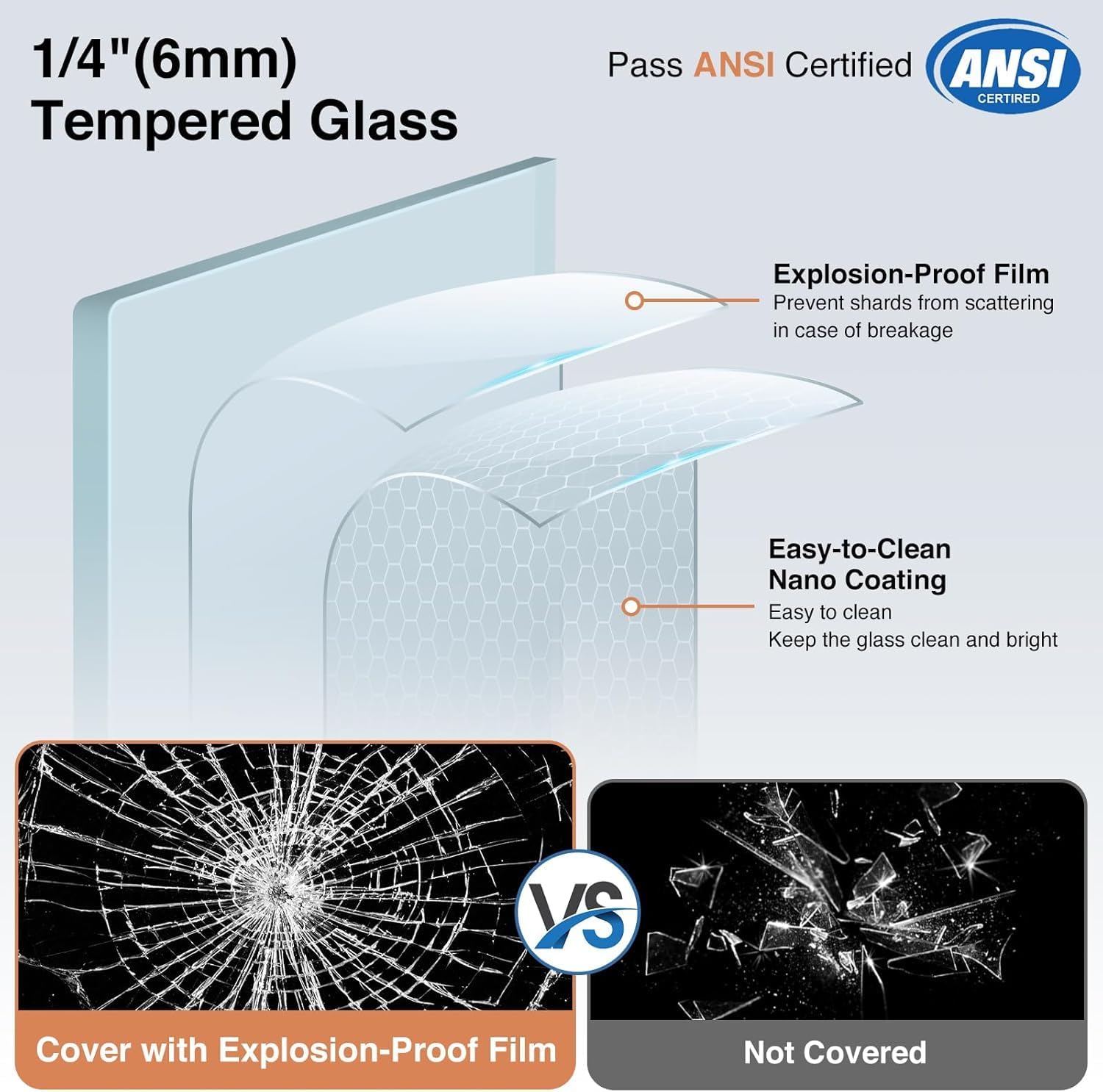 Frameless Sliding Shower Door 60" W x 74" H, Glass Shower Door with 1/4"(6mm) Clear SGCC Tempered Glass,Explosion-Proof Film,Two Stainless Handles,Stainless Steel Hardware Brushed Nickel
