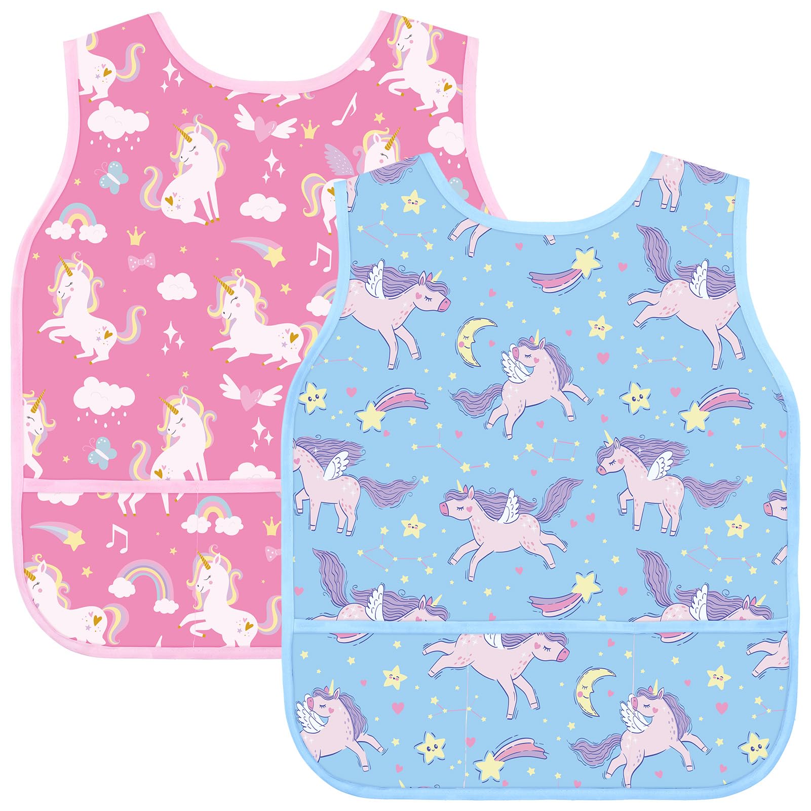 Livdouyu 2Pcs Lätzchen Baby Wasserdicht,Abwaschbar asserdicht,Taschen Wasserdicht Malkittel Einstellbar Bastelschürze für Kleinkinder