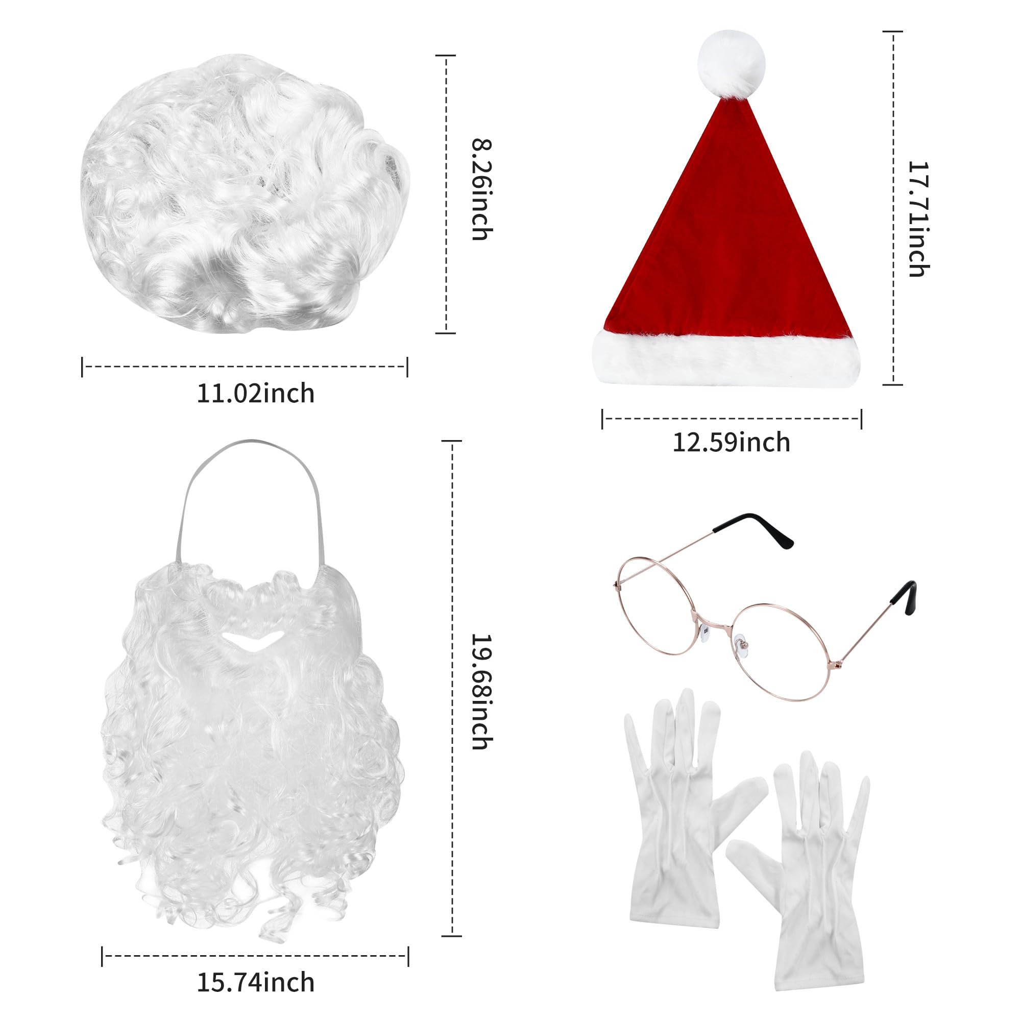 weihnachtsmann kostüm, weihnachtsmann bart und perücke,weihnachtsmann mütze, brille, Fäustling für Weihnachten, Kostüm für Nikolaus, Weihnachtsfeier Weihnachtszubehör,6 Stück