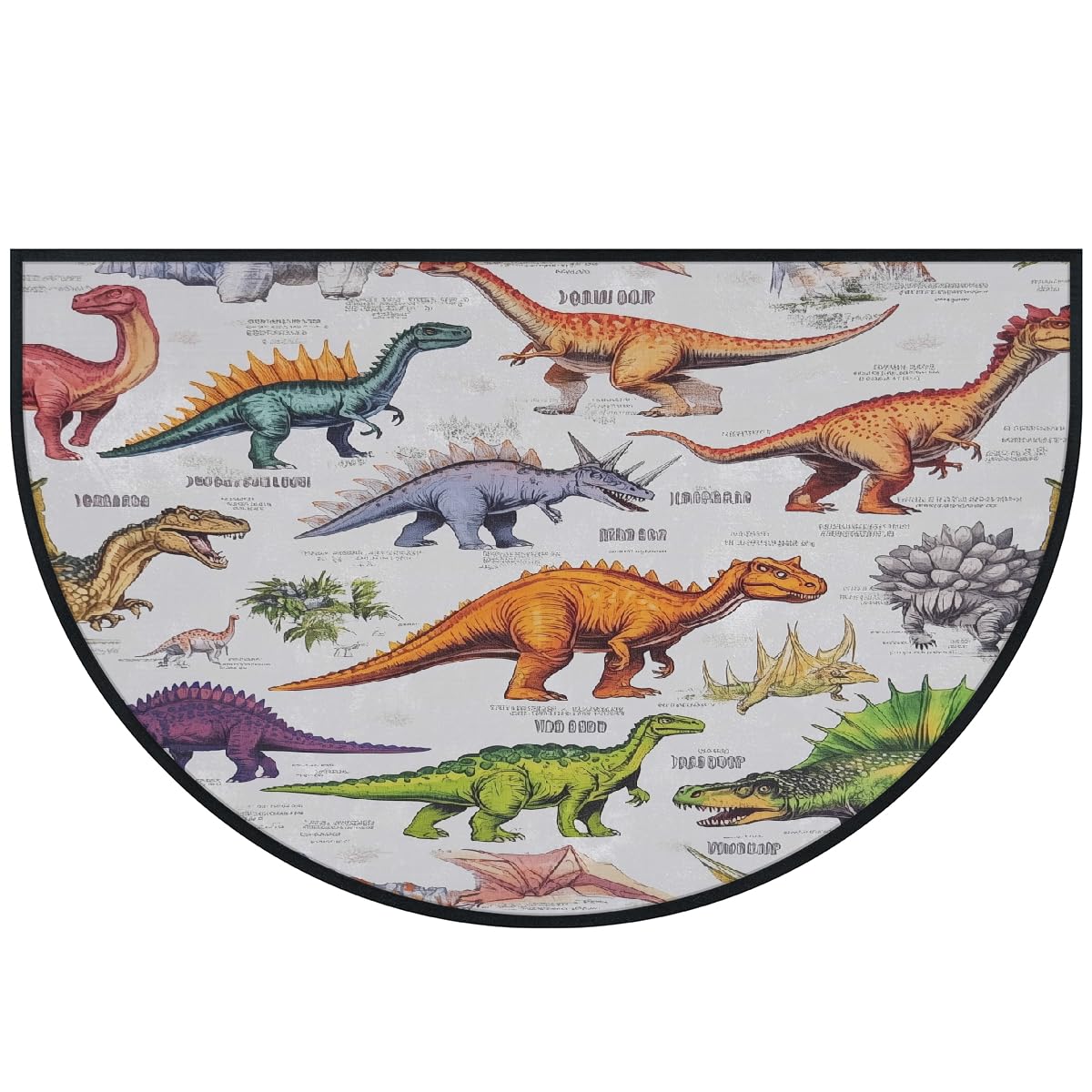 Mexpekil Paillasson demi-rond antidérapant lavable en demi-lune avec motif dinosaure - Attrape la saleté - Pour intérieur et extérieur - 100 x 160 cm