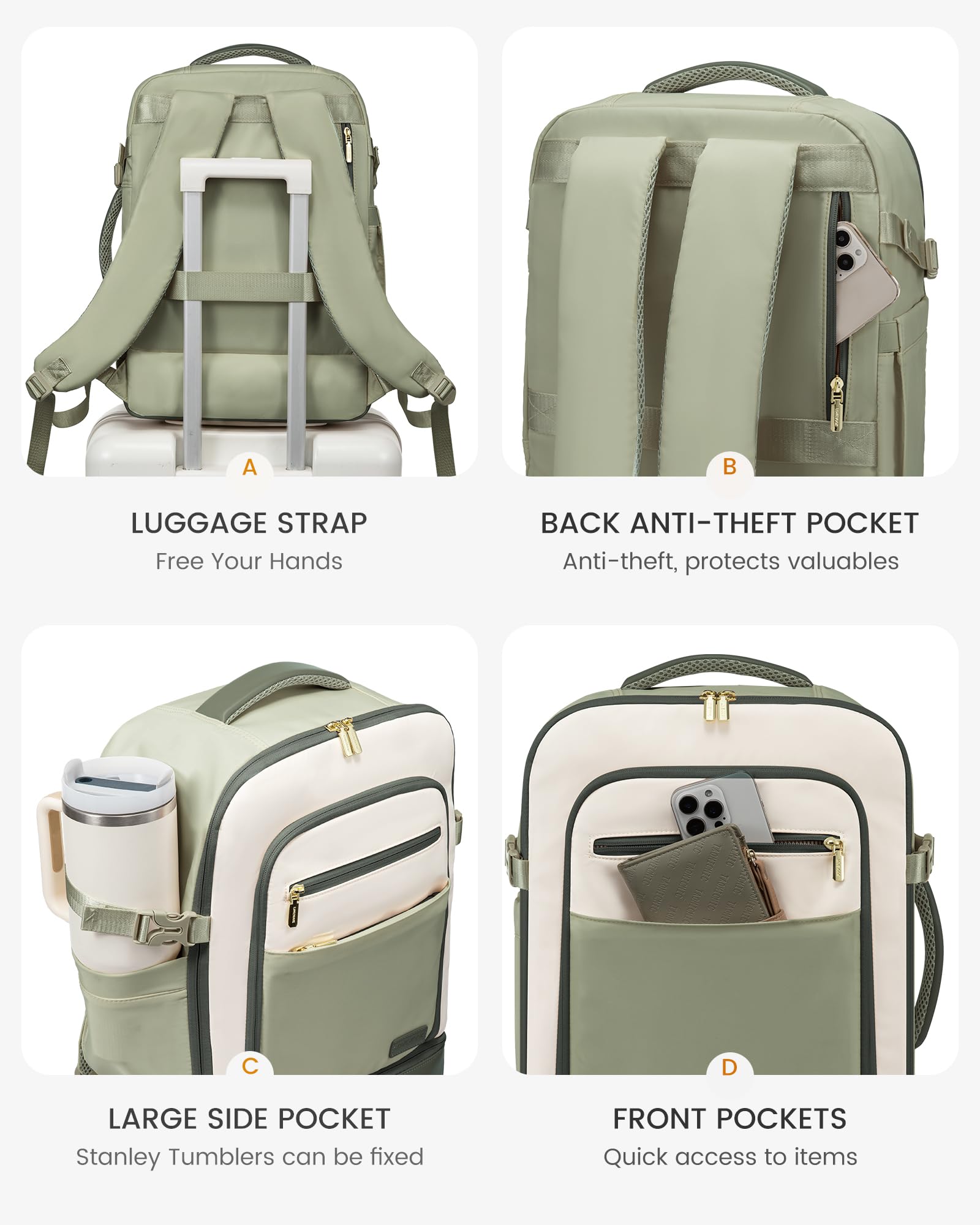 LOVEVOOK Sac à dos de voyage cabine avec compartiment à chaussures séparé, 40L pour femmes avec compartiment humide et sec, pour ordinateur portable de 17 pouces, bagage à main pour voyage.