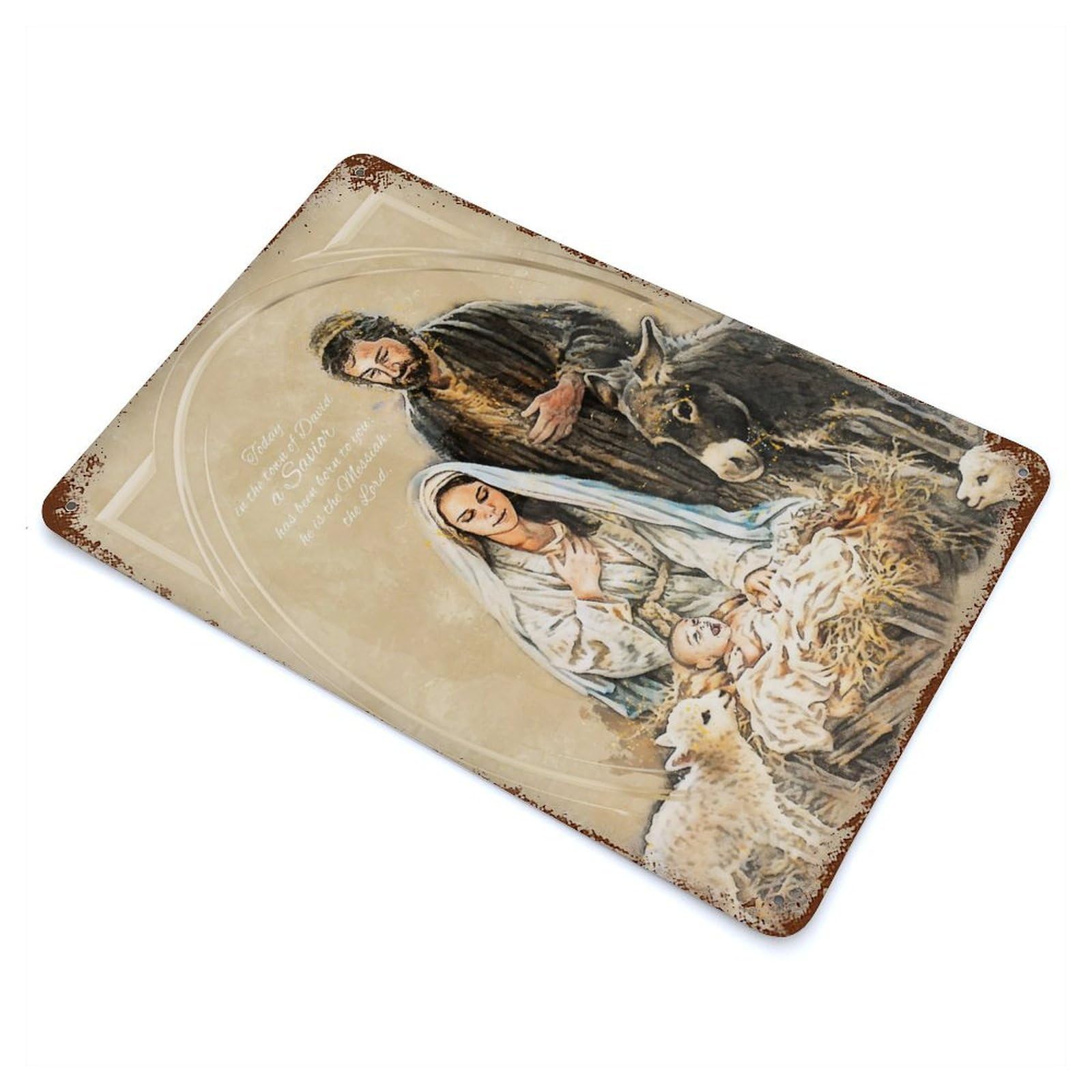 Bible Luke 2 11 Rusty Metal Tin Sign 11.8"x7.9", Ideal for Farmhouse, Kitchen And Entryway Decor
