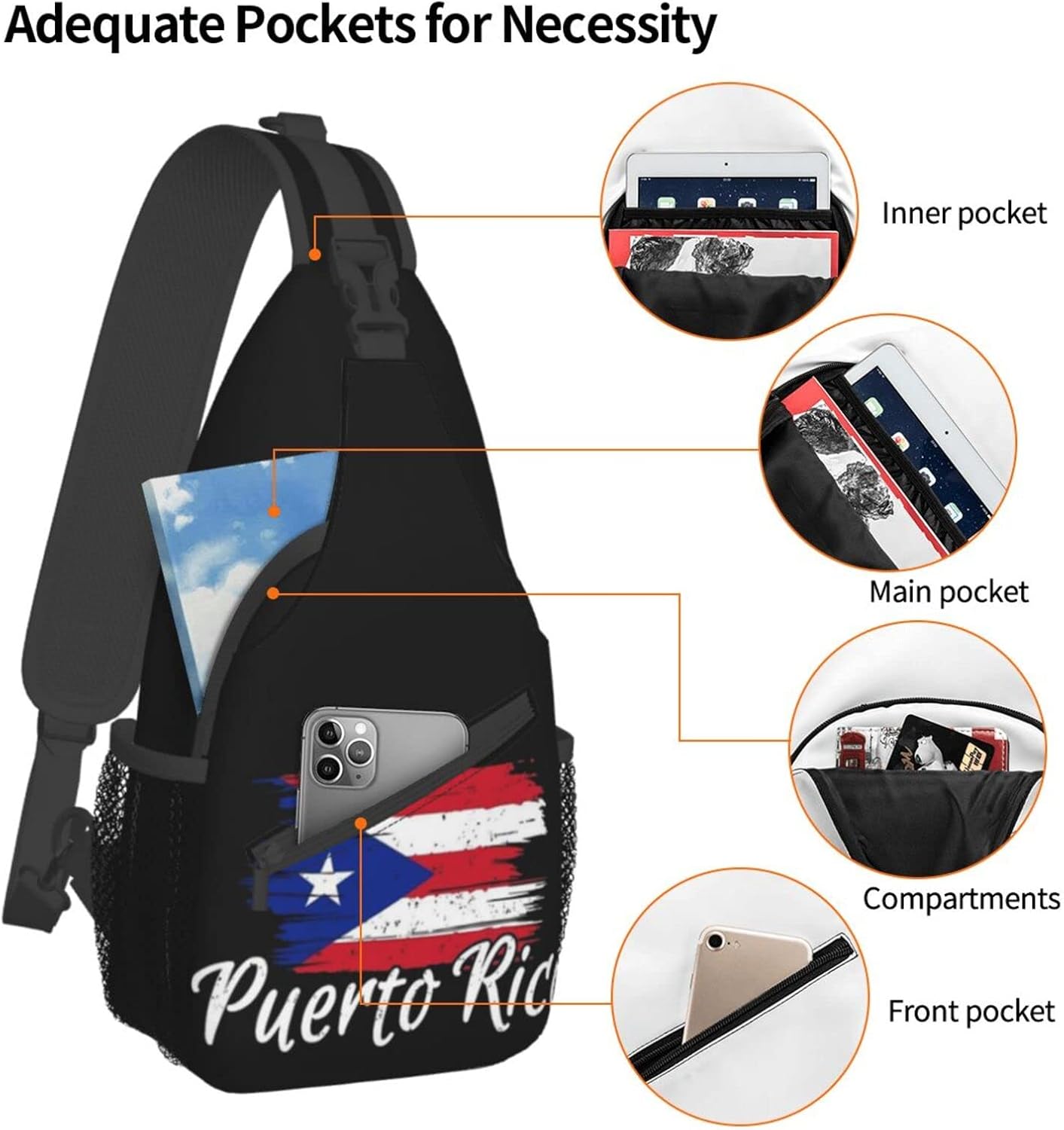 Puerto Rico Casual Daypack Bag Puerto Shoulder Bag Chest Bags Picnic Crossbody Bag Travel Hiking