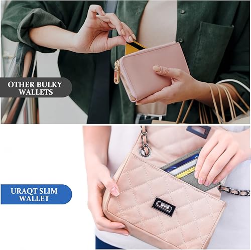 Miniatura 7 de URAQT Cartera para tarjetas de crédito, cartera ultrafina de cuero con bloqueo RFID, delgado y minimalista, protector de tarjeta de crédito,