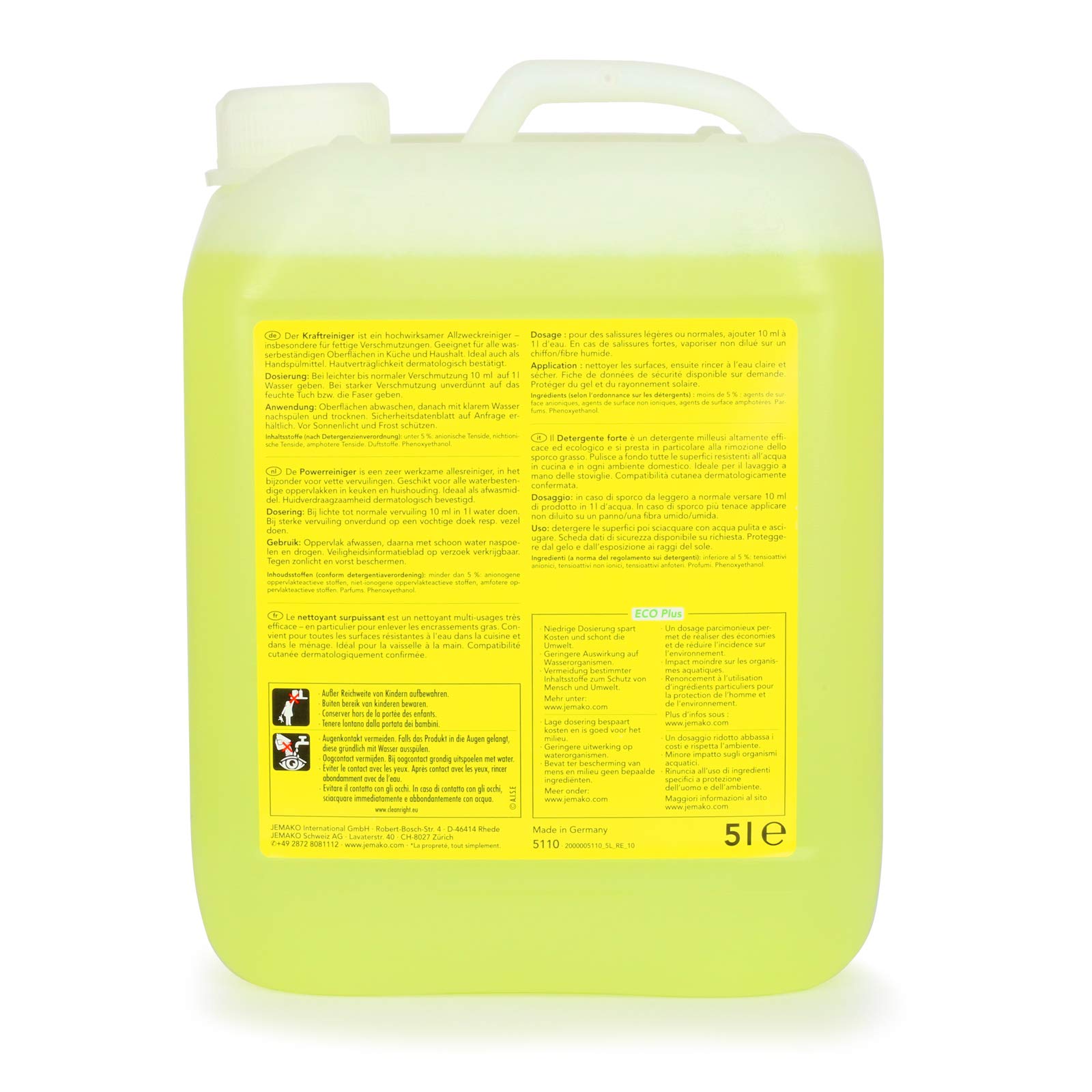 Jemako Kraftreiniger ECO Plus | Konzentrat | Besonders ergiebig | inkl. Mikrofasertuch (Gelb, 5 Liter)