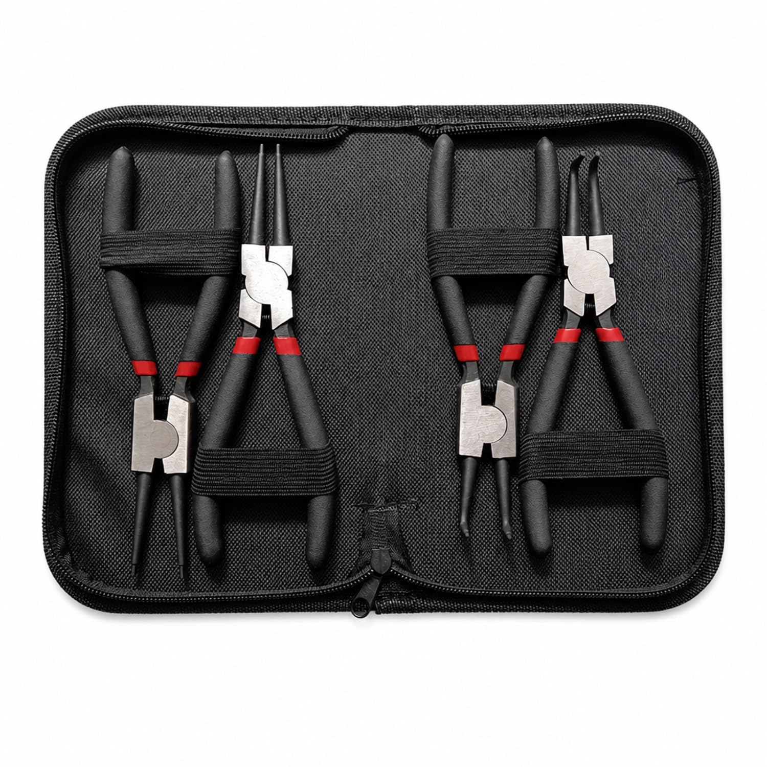 4 Stück Sprengringzangen Set, Sicherungsringzange, Sägeringe Zangenset, Gerade Gebogen Sicherungsring Zangen mit Griffen, Seegeringzange Set für Sprengringzangen für Außen- & Innenringe