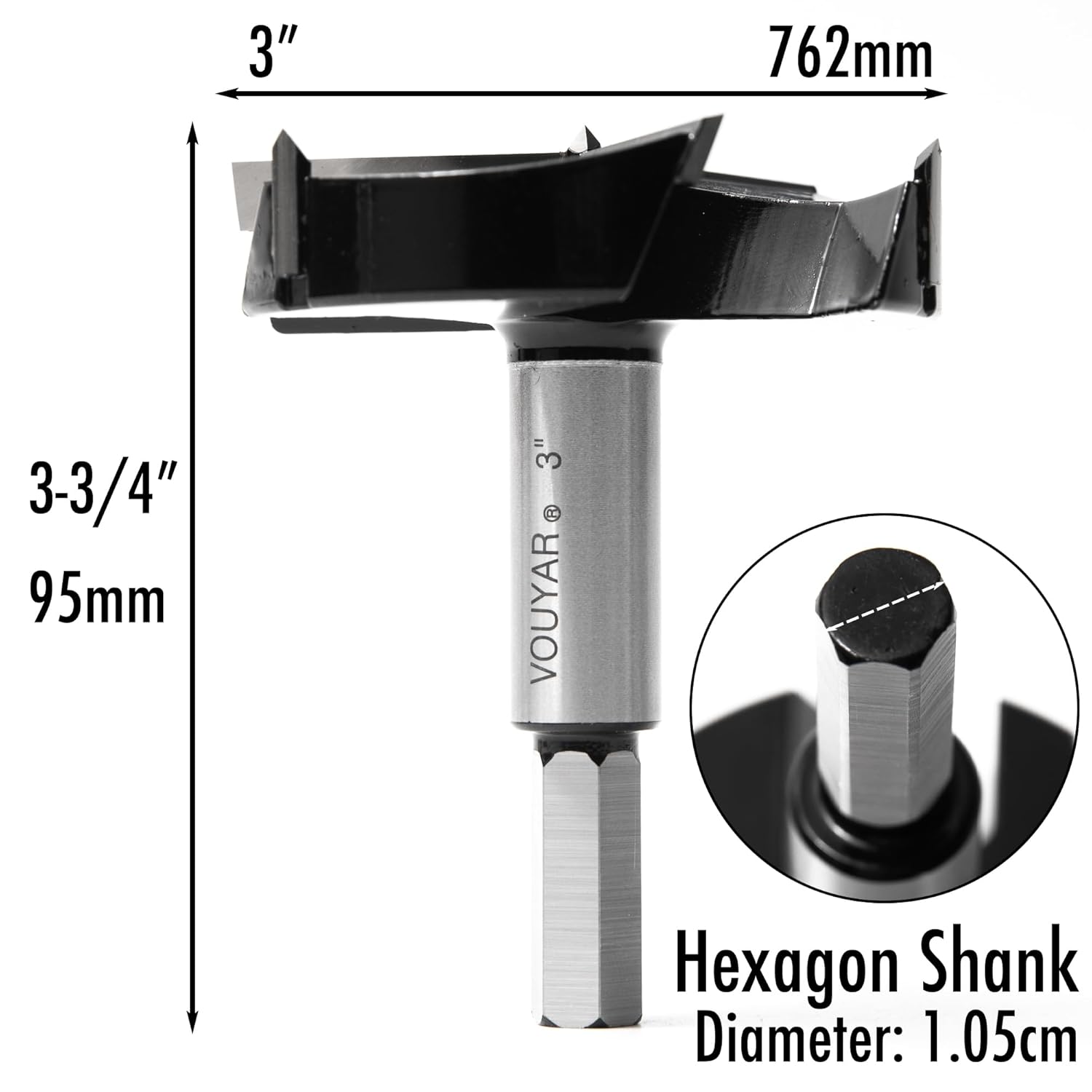 3 Inch Forstner Drill Bit, Triple-Flute Carbide Tipped Forstner Bit for Hard Wood, Soft Wood, Veneered Plywood, Plastic, Drilling Hole Saw Woodworking Hinge Cutter Tool