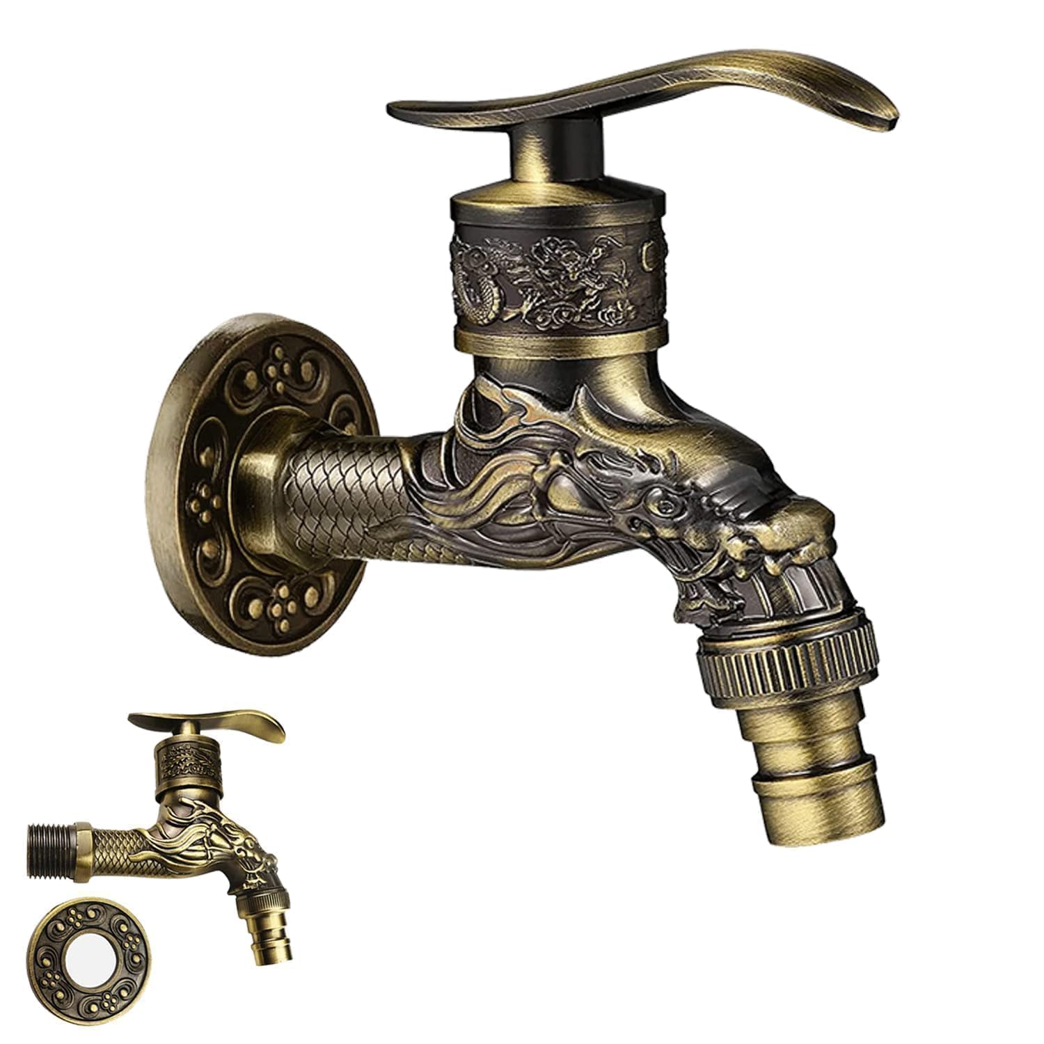 Antiguo Faucet Latón,Grifo jardín antiguo,Jardín de grifo de cobreantiguo,Grifotallado en dragón montado,Grifode jardínantiguo vintage,for Home, Kitchen, Bathroom, Outdoor Garden