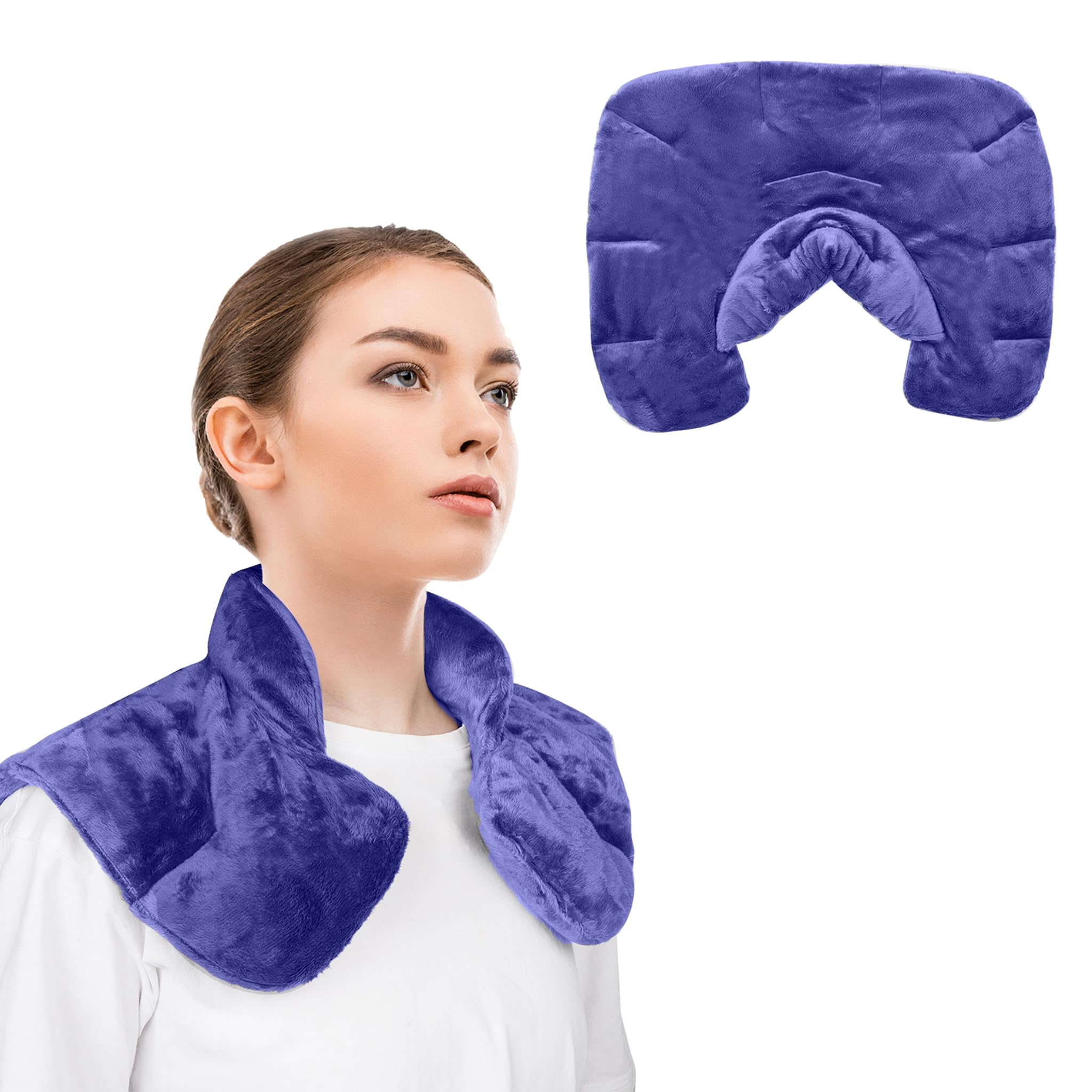 Almohada Térmica de Semillas Naturales para Cuello y Hombros -Almohadilla de Peluche Caliente y frio para microondas, Aromaterapia con Lavanda y Manzanilla-Alivio Rápido de Dolor(Azul)