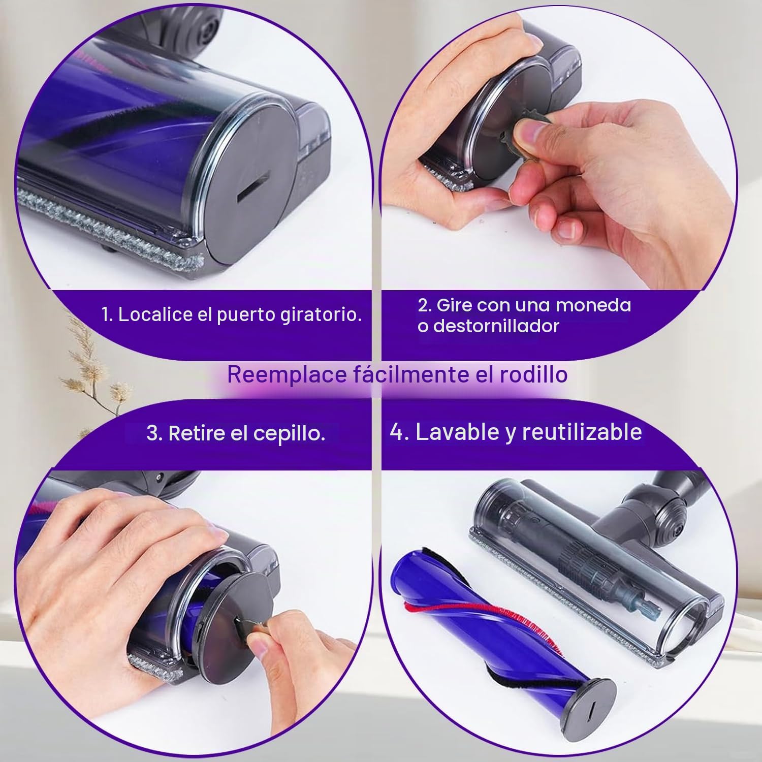 Cepillo para Dyson V7 V8 V10 V11 V15 recambios Aspiradoras, Cepillo de Cabezal Limpiador de Cabezal de turbina para Dyson V7 V8 V10 V11 V15, repuestos para Moquetas y Suelos Duros.