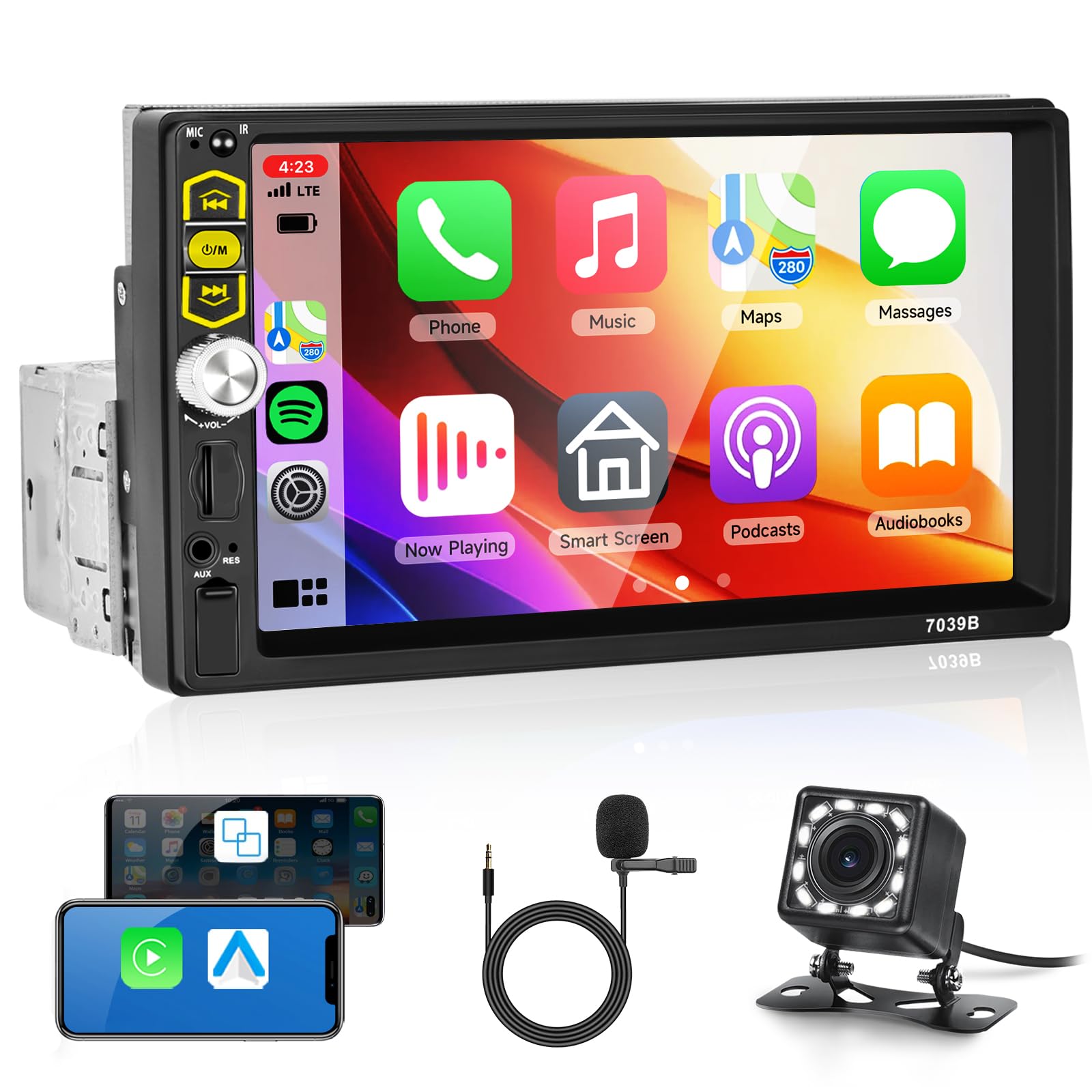 Radio Coche 1 DIN 7 Pulgadas Pantalla Táctil con CarPlay Android Auto Mirror Link, Hodozzy Pantalla 1 DIN Bluetooth 5.1, Reproductor MP5 Coche Estéreo 1 DIN USB/TF/Aux, Radio FM, EQ, Cámara | Hodozzy Pantalla 1 Din Bluetooth 5.1, Reproductor MP5 Coche Est