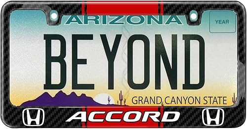 Miniatura 4 de para - Marco de matrícula de fibra de carbono real negro con rayas rojas de carreras para Honda Accord