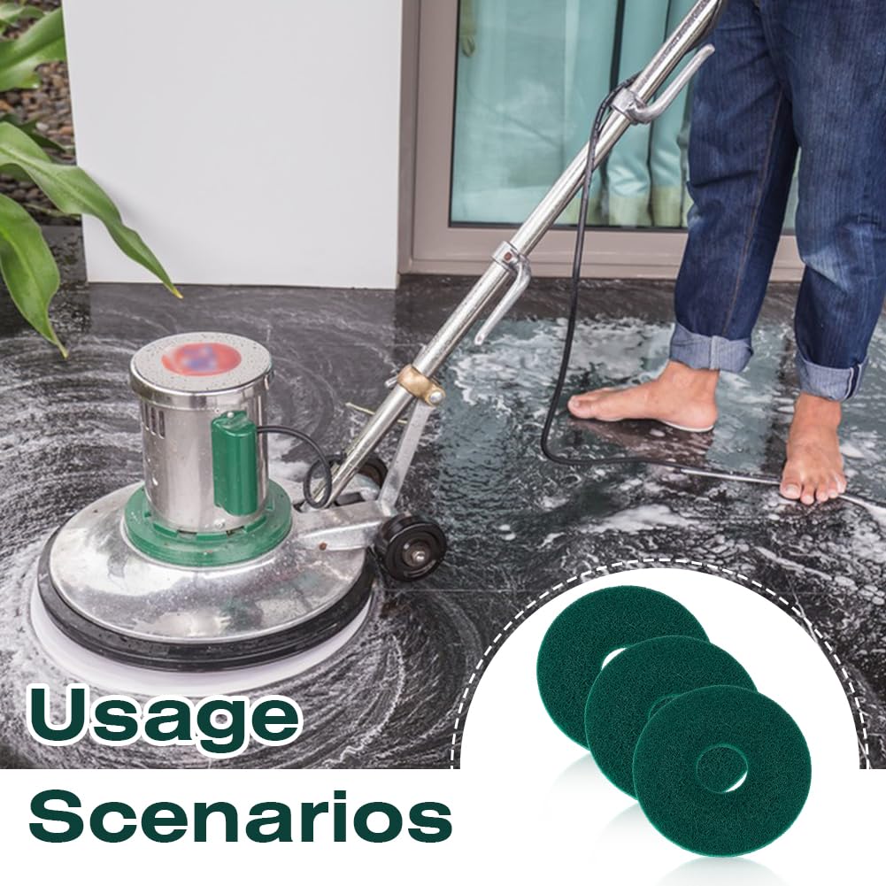MAYJOYDIY 3 almohadillas de limpieza redondas verdes para pulidoras de suelos, almohadillas de pulido de repuesto redondas de nailon para la limpieza y el tratamiento eficientes de todo tipo de suelos
