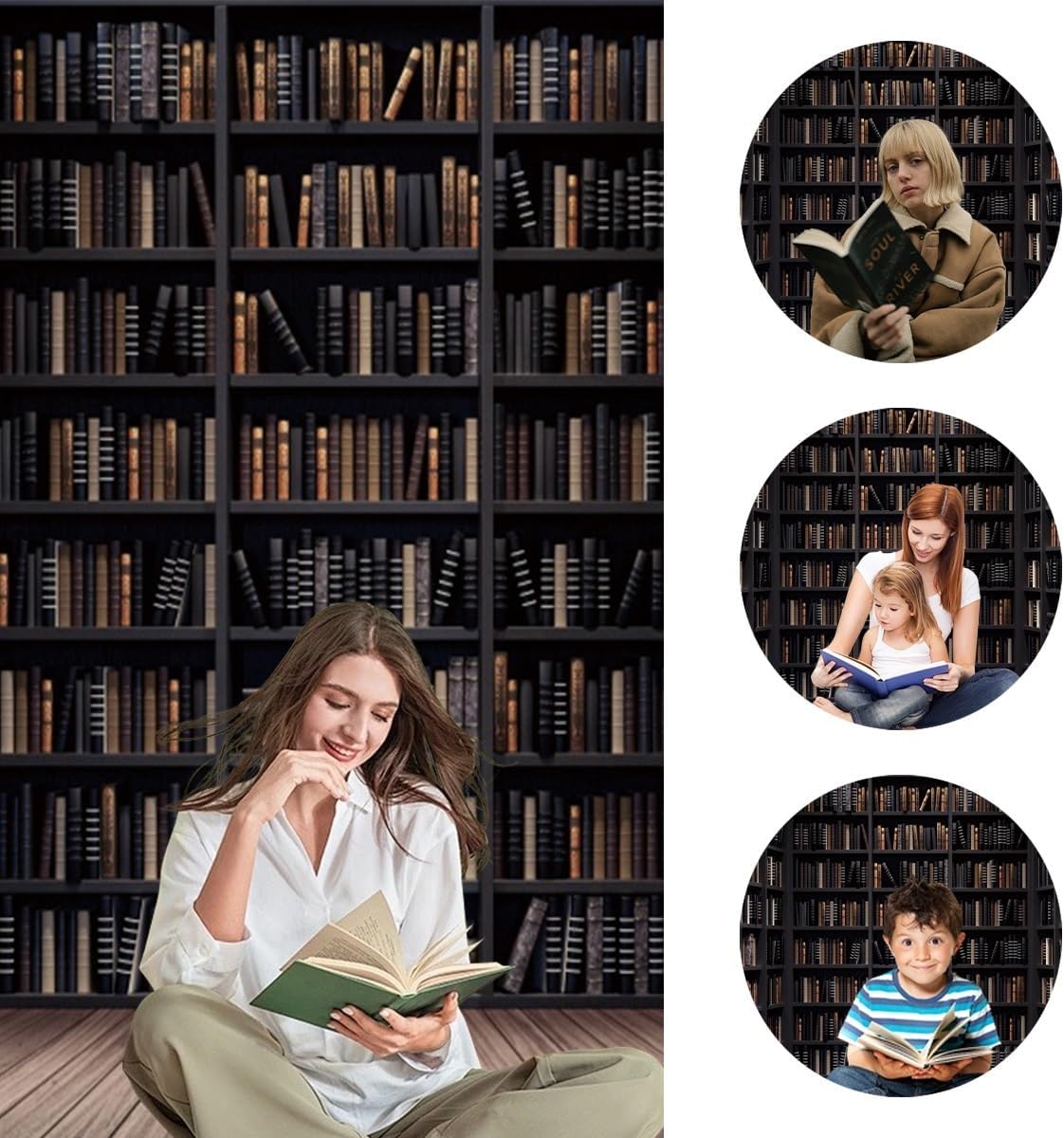 10x8ft Bookshelf Backdrop Vintage Wooden Bookshelve Library School Collection Classic Books Minimalist Photography Background Birthday Conference Graduation Studio Photo Props Polyester