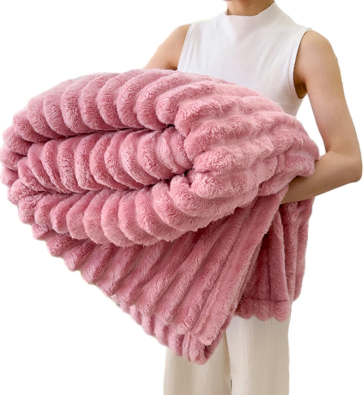 Zureto Home Bedding Blanket, Rabbit Plush Nap Blanket, Office Milk Fleece Flannel Warm Thickened Comfortable Sofa Throw Blanket (Pink, 200 * 230cm/78.7 * 90.5in)