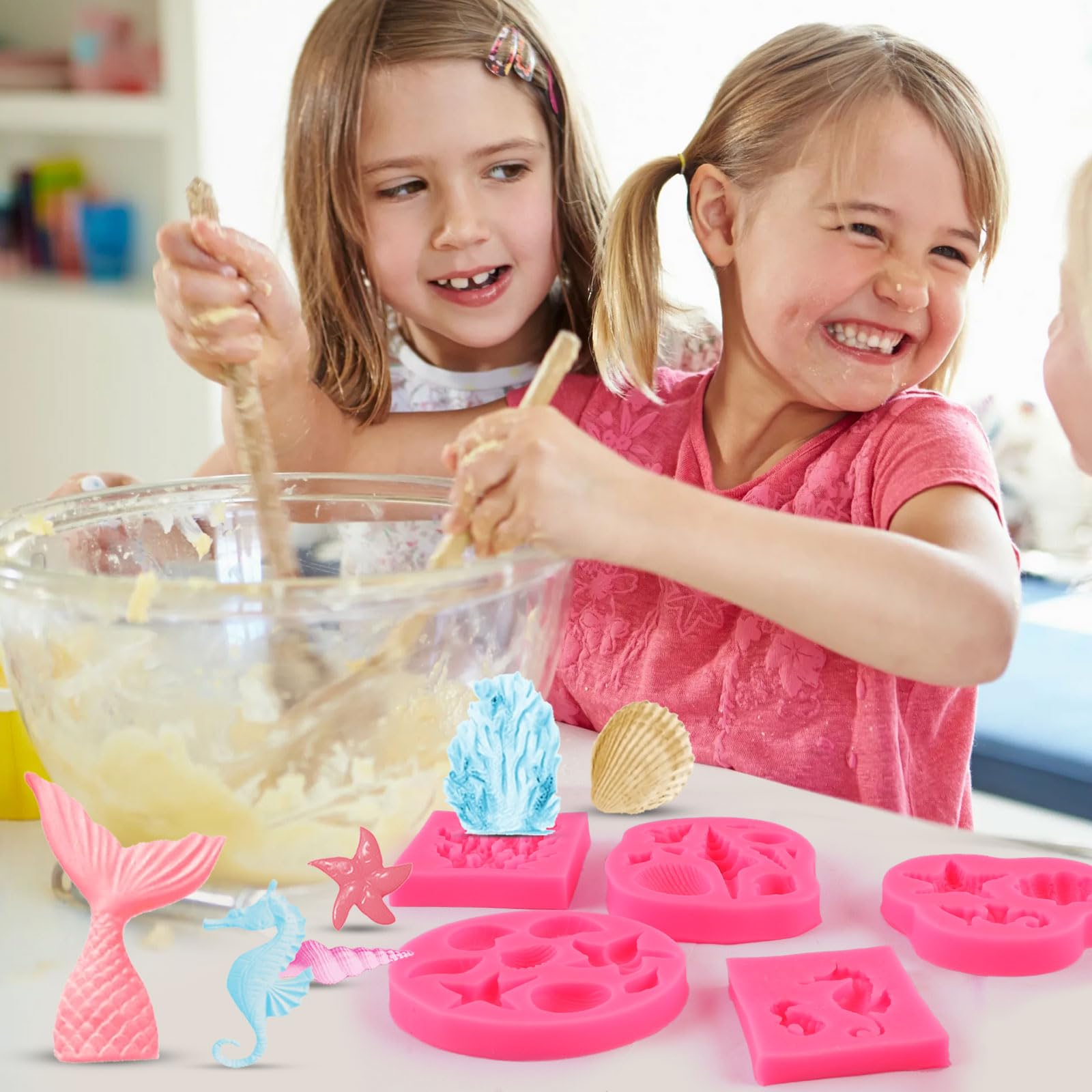 Bakvormen, set, siliconen dieren, siliconen vormen, bakset, 3D-siliconen bakvorm, doe-het-zelf, siliconen zeepvorm voor fondant, zeepaardjes, zeester, cake, chocolade, snoep (2 stuks