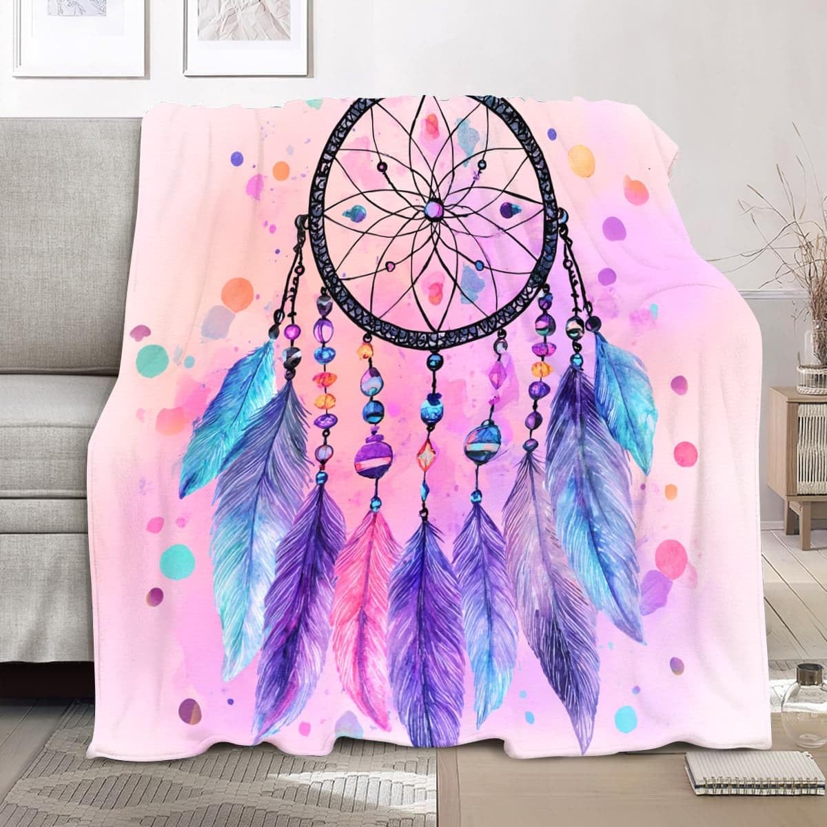 Kuscheldecke Flauschig Weiche Flanell Fleecedecke XXL 180x220 cm - Fantasie TraumfäNger Muster Wohndecke Warm Sommerdecke Sofadecke, Lila Tagesdecke für Erwachsene Kinder Schlafzimmer