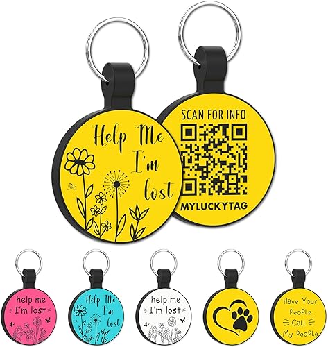 MYLUCKYTAG Etiqueta de identificación de mascotas de silicona con código QR para perros y gatos, perfil en línea, correo electrónico de alerta de