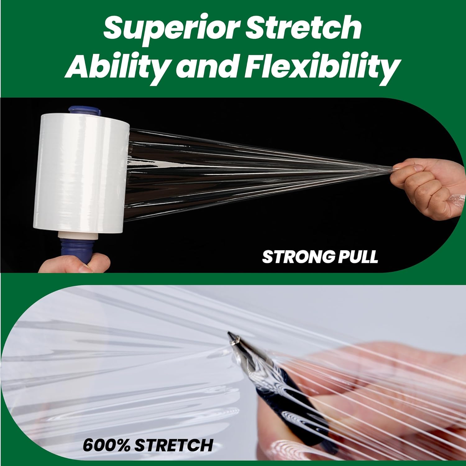 Adhes Recyclable Stretch Wrap Film 5 Inch x 1000 Feet, 2 Rolls with Handle, Heavy Duty Plastic Pallet Wrap for Moving, Packing, Shipping, Eco-Friendly, Tear Resistant, Self Adhering Clear Film