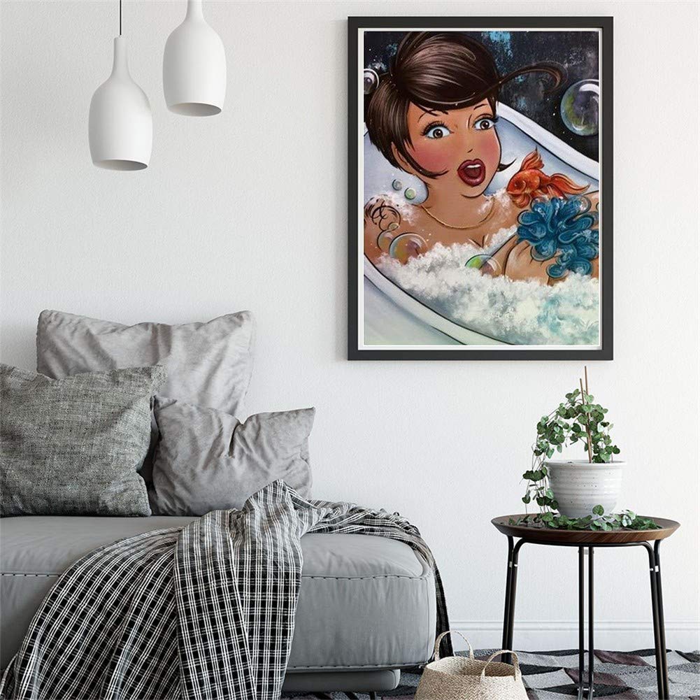 DIY 5D Diamante Pintura Bordado Kits Completo Mujer, en, ducha Diamond Painting Adultos/Niños Rhinestone Punto de Cruz Diamante Arte Artesanía Casa Decoración de La Pared Round Drill,70x90cm/28x36inch