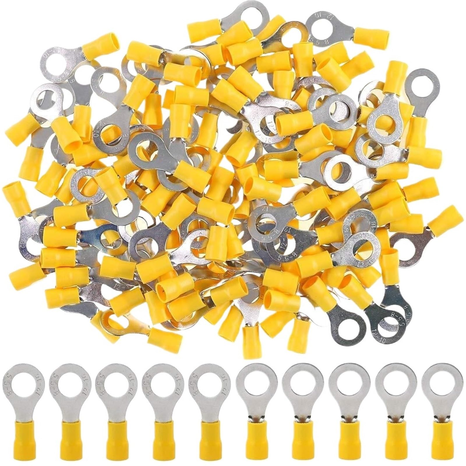 Cqahdsevf Yellow Electrical Ring Terminals, 100Pcs Rv2-6 Insulated Ring Terminal Crimp Connector For Auto Motorcycle Marine Multicolor(Yellow)