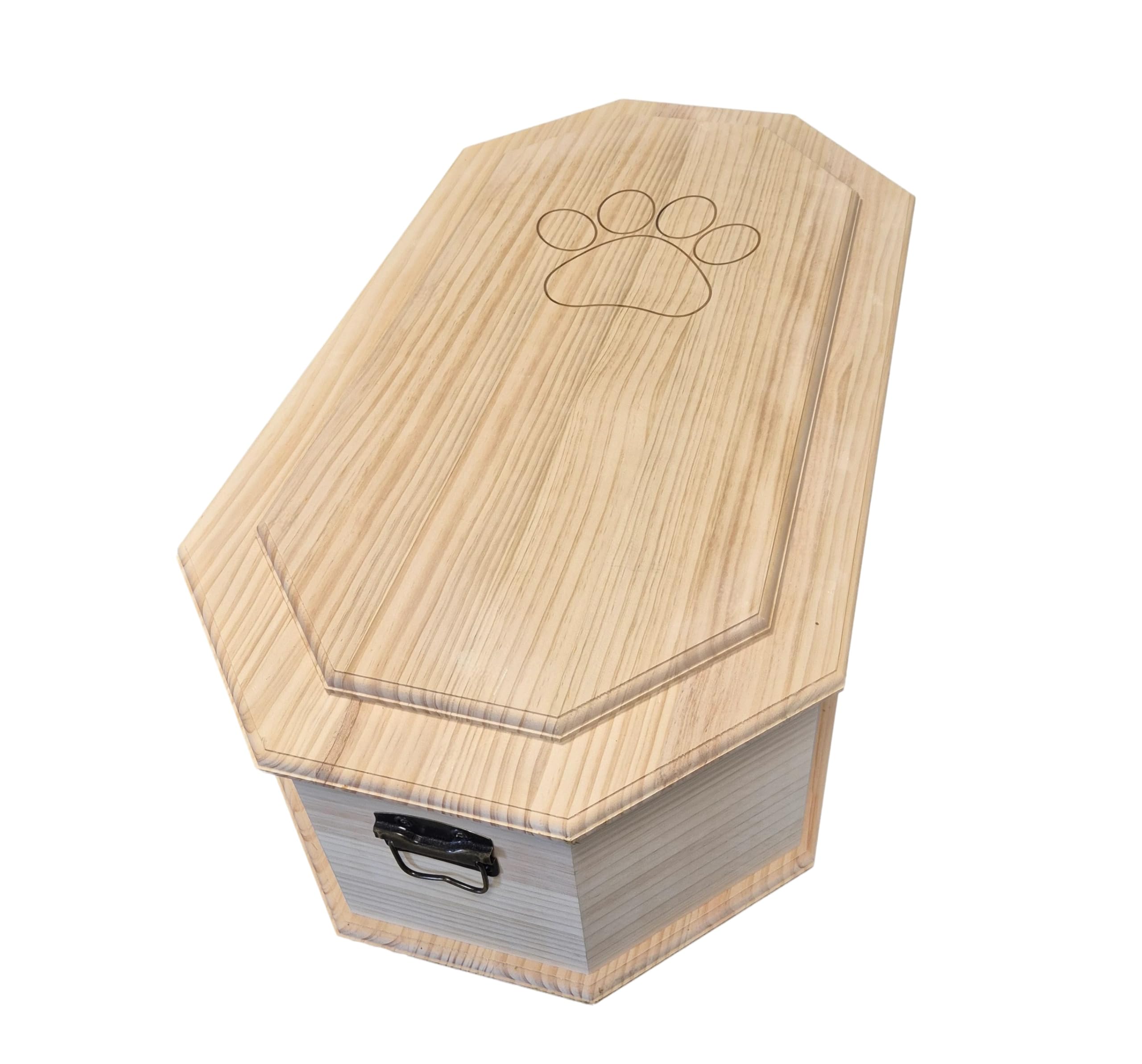 petbye Wooden Pet Coffin Octagonal Natural – Size XL for Medium-Sized Pets – with Secure Metal Closure – Solid Wood Construction