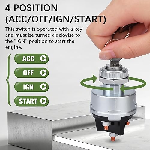 Miniatura 4 de LOCOPOW Interruptor de llave de encendido, interruptor de encendido universal de 4 posiciones, 12 V, apto para automóvil, carretilla elevadora,