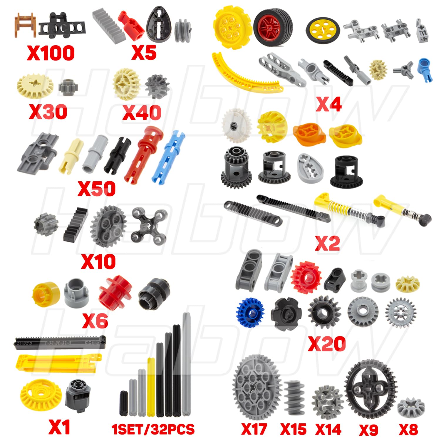 Habow 1085pcs Technic-Parts Gears-Axle-Pin-Connector Compatible with Lego-Technic Shock bsorber Wheels Chain Link Frame Joints Cam Worm Cogs Steering Differential Kit. MOC Pieces for Building-Blocks.