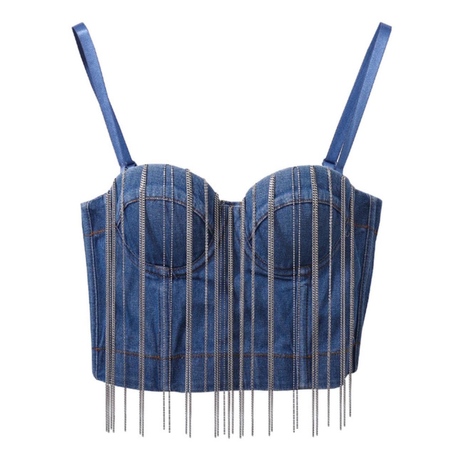 YOND Camisetas sin Mangas para Mujeres Sexy Sequin Diamond Bra Ropa de Mujer Push Up Bustier Club y2k Crop Top Party Ladies Corsé-19-azul, CN L-38
