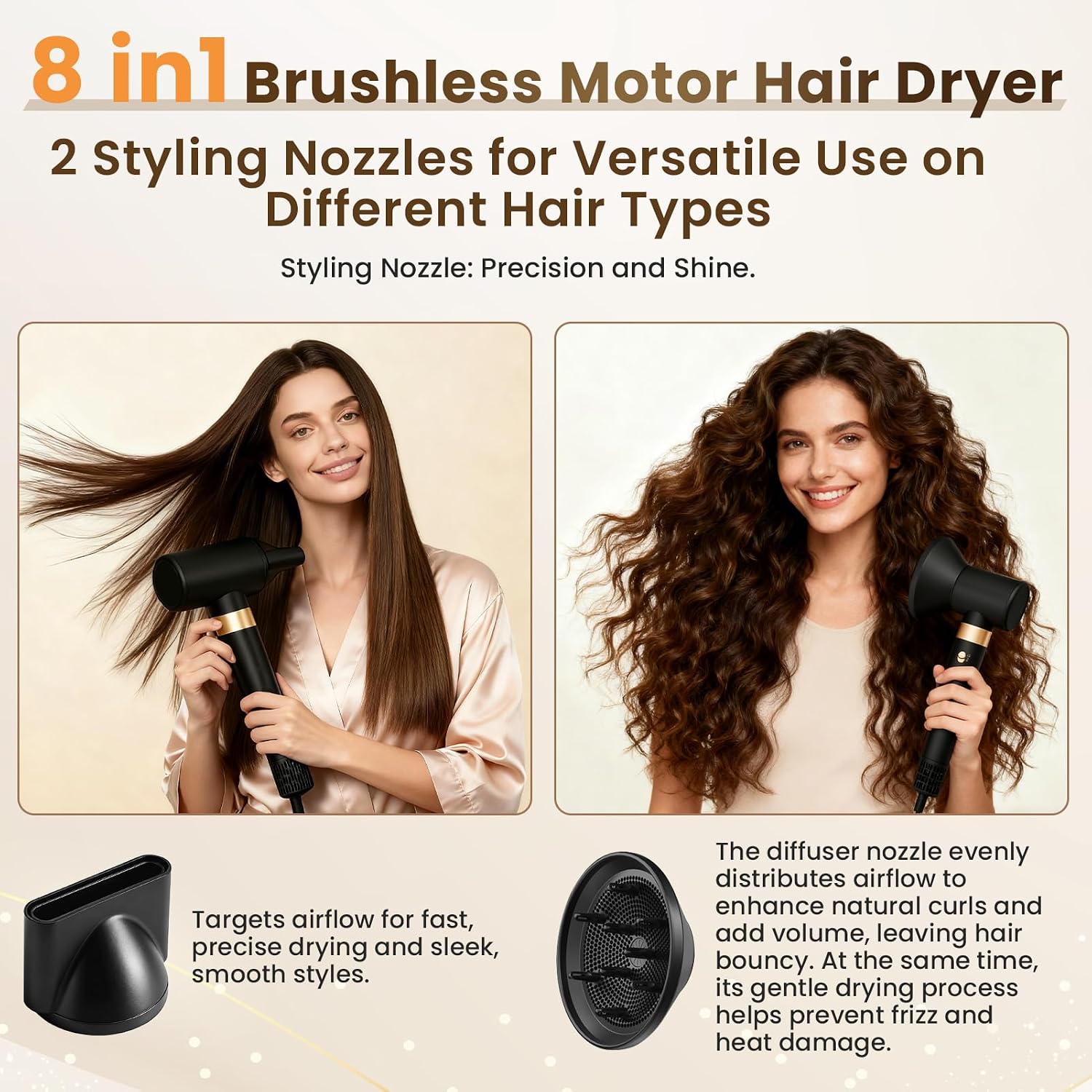 8 in 1 Hair Dryer Air Styler, Hair Dryer with Diffuser, 110000 RPM High Speed Air Styler Wrap, Blow Dryer Brush Set Includes Diffuser & Auto Curler, Fast Drying Styling, Volumizing, Straighten