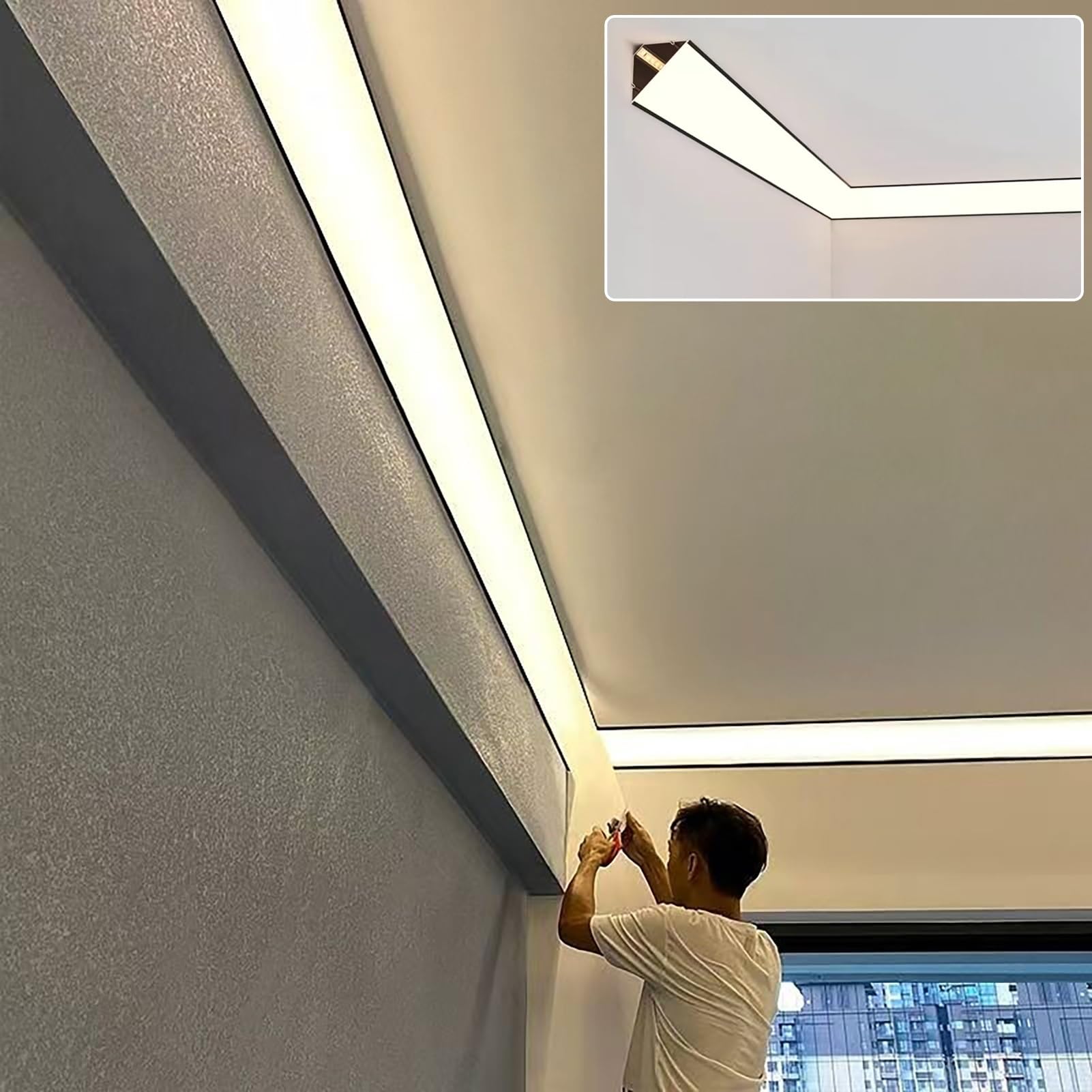 Moldura de techo para canal LED de aluminio y luz indirecta montada en superficie de 14.2ft