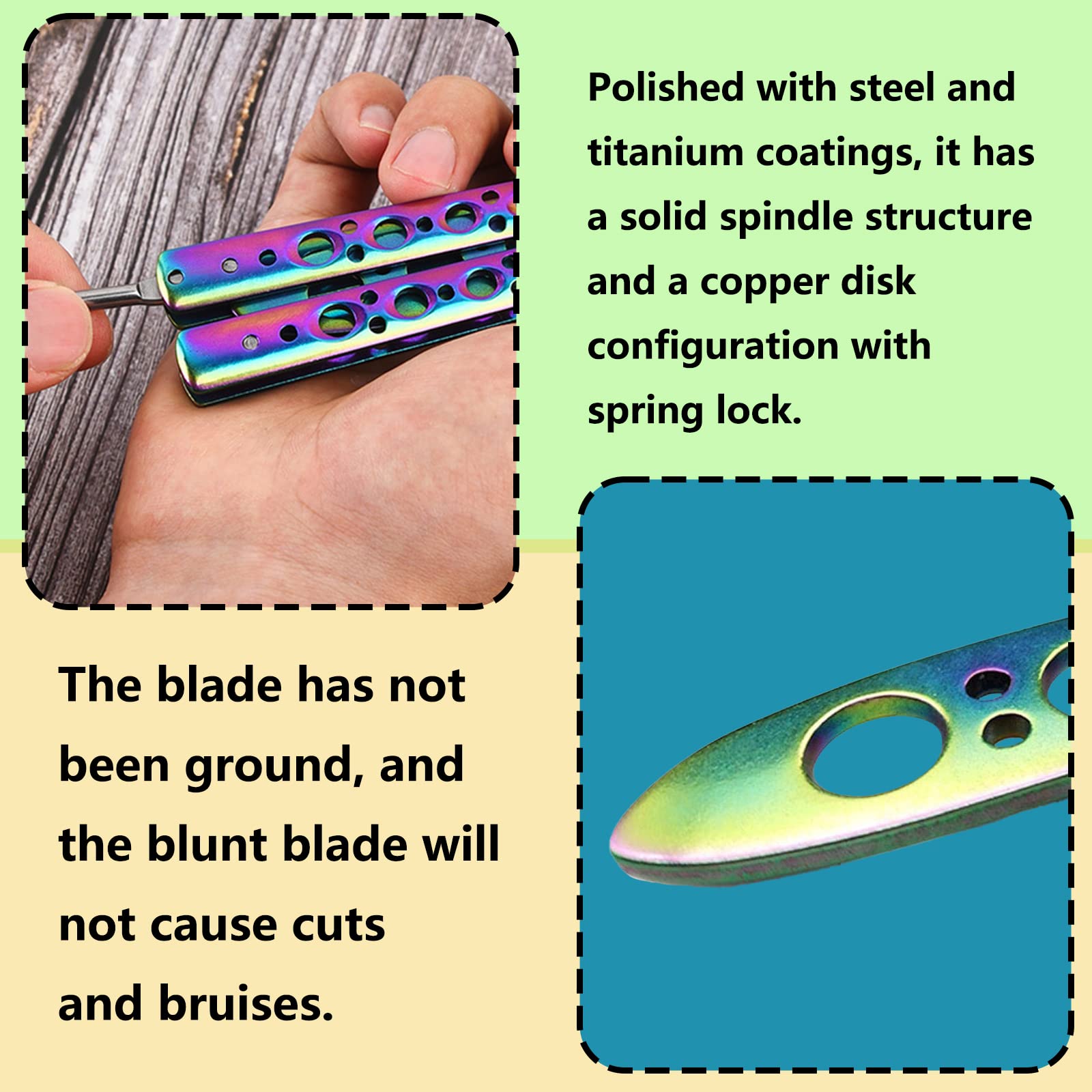ZoeTekway Butterfly Trainer Cuchillo de Práctica Mariposa Arco Iris sin Hoja Afilada para Principiantes